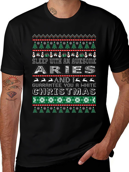 Aries Christmas Sweater Style Graphic T-Shirt