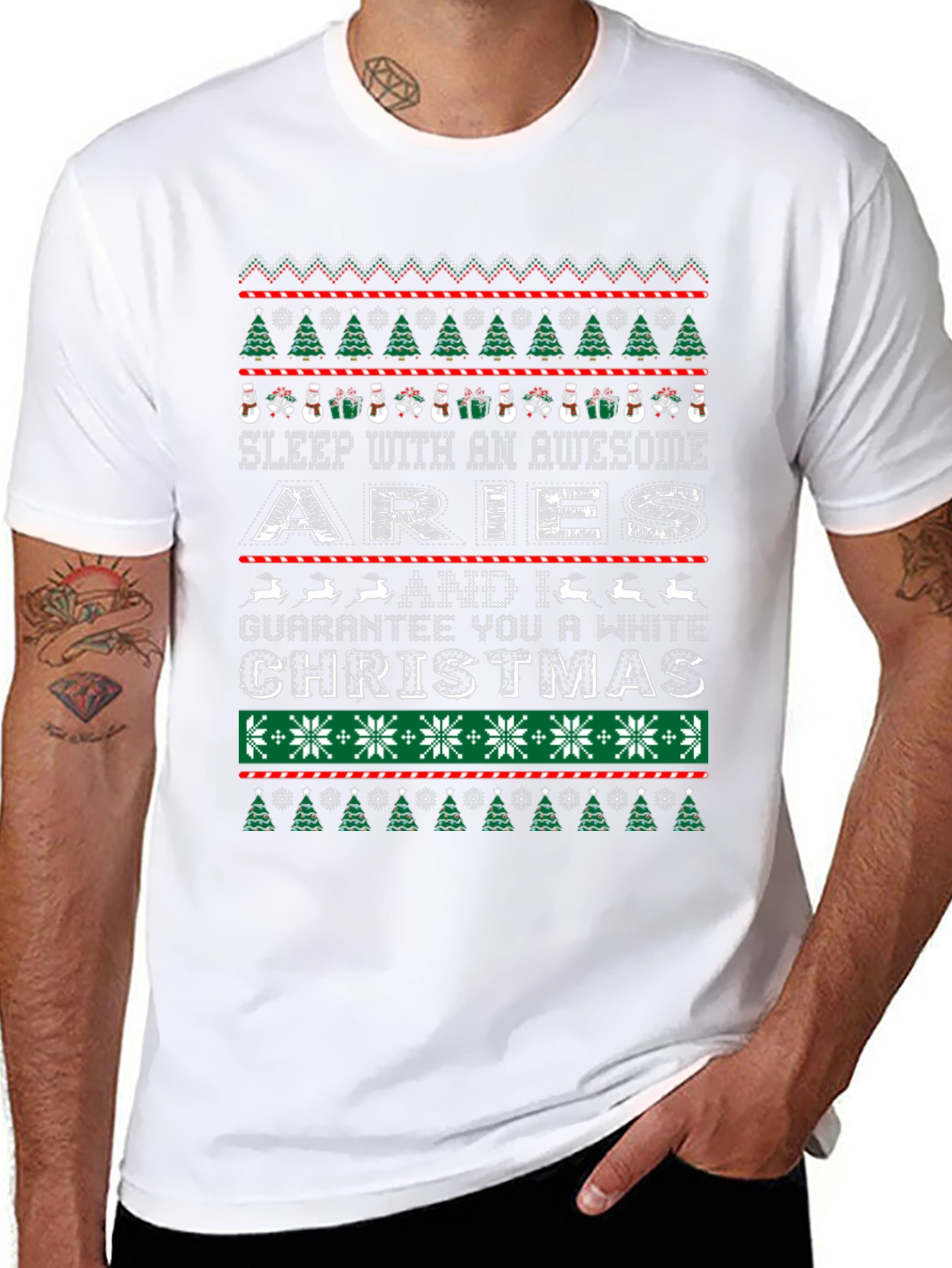 Aries Christmas Sweater Style Graphic T-Shirt