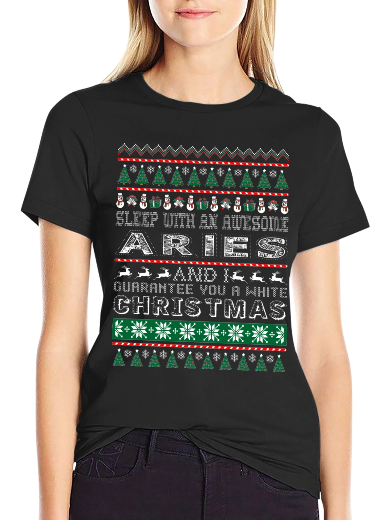 Aries Christmas Sweater Style Graphic T-Shirt