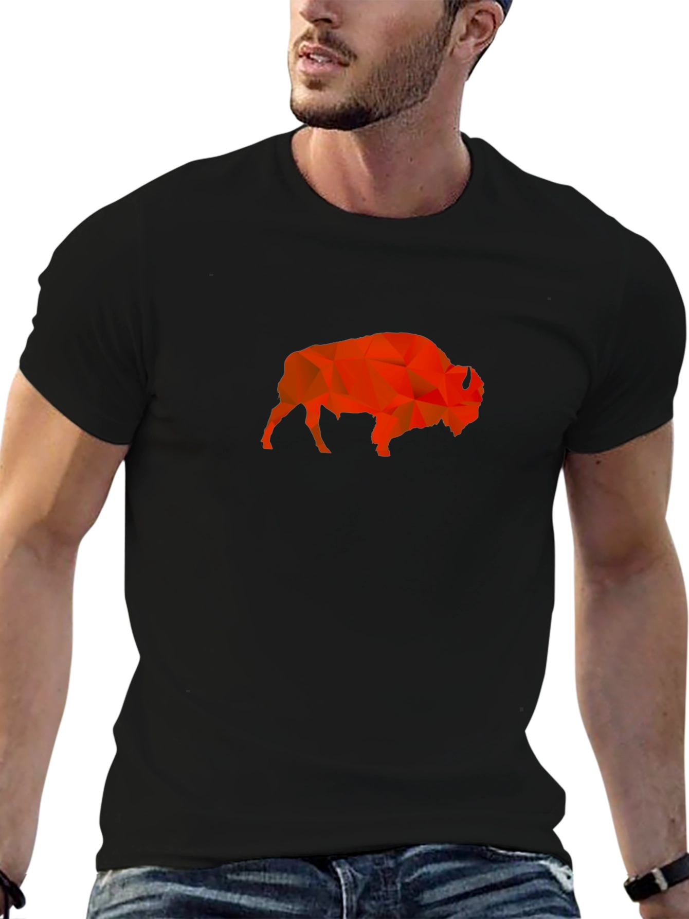 Geometric Buffalo Graphic Tee - Black