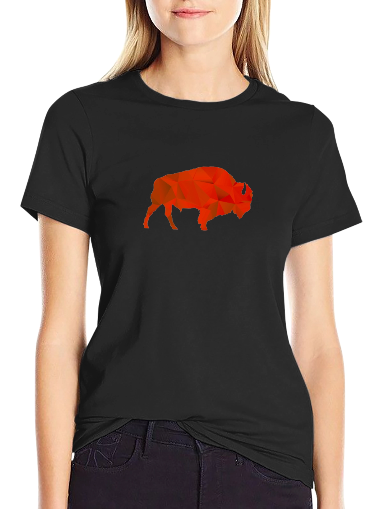 Geometric Buffalo Graphic Tee - Black