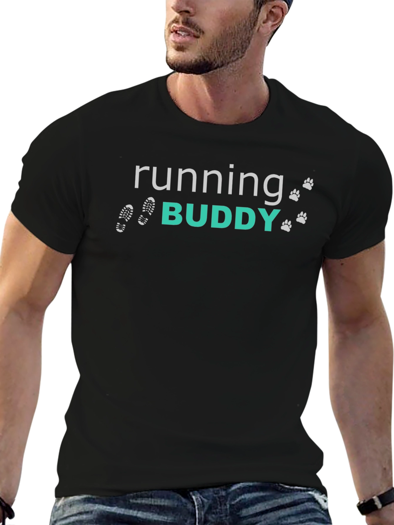 Running Buddy Graphic Tee - Black Cotton Blend