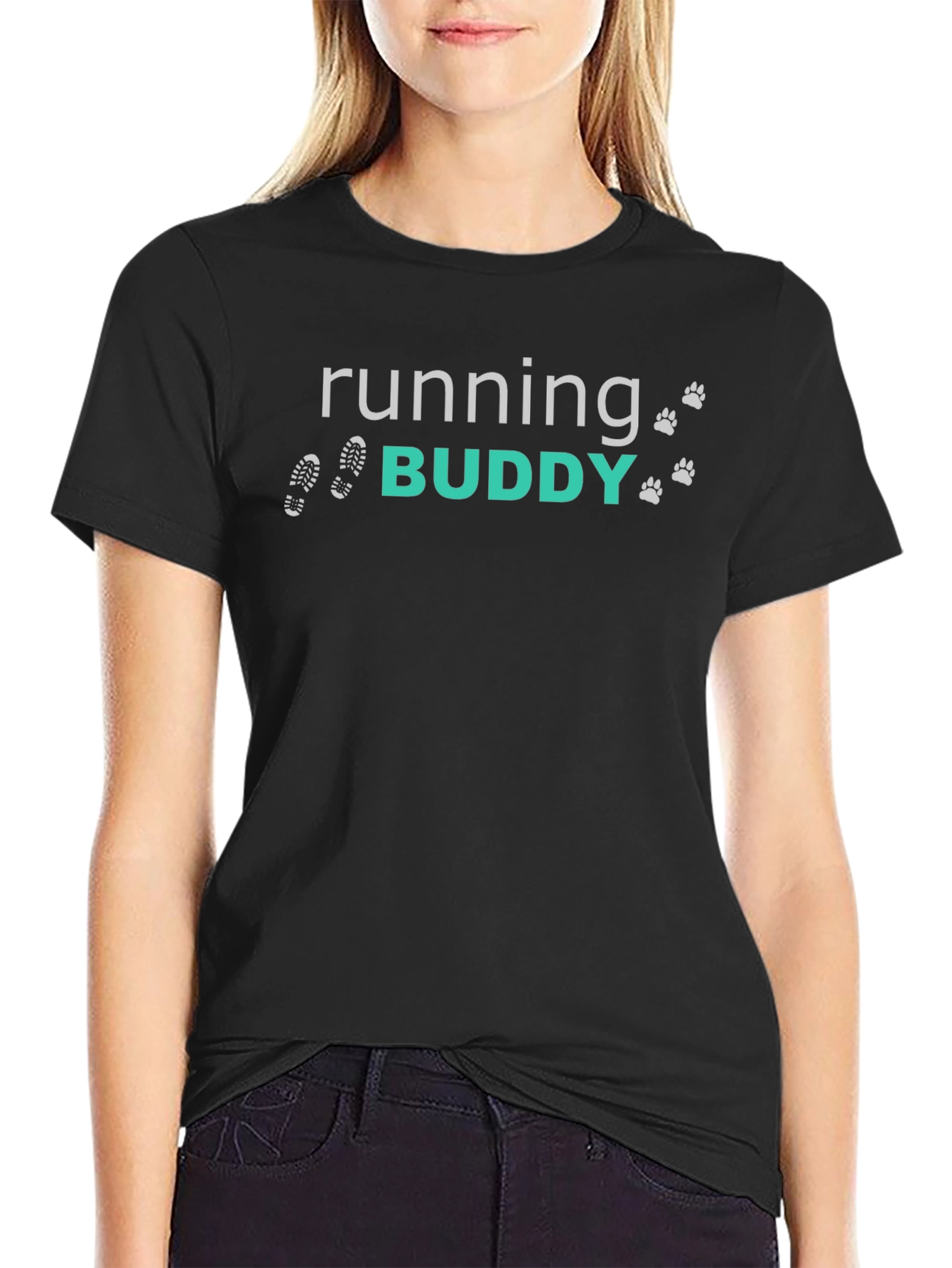 Running Buddy Graphic Tee - Black Cotton Blend