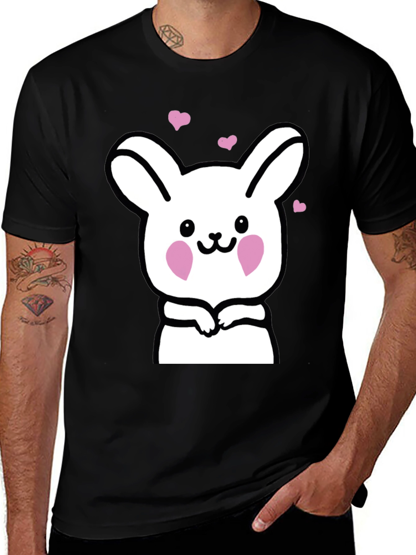 Cute Bunny Graphic Black T-Shirt