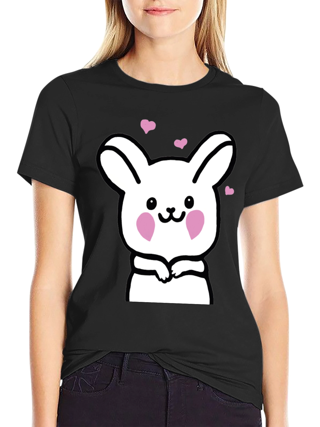 Cute Bunny Graphic Black T-Shirt