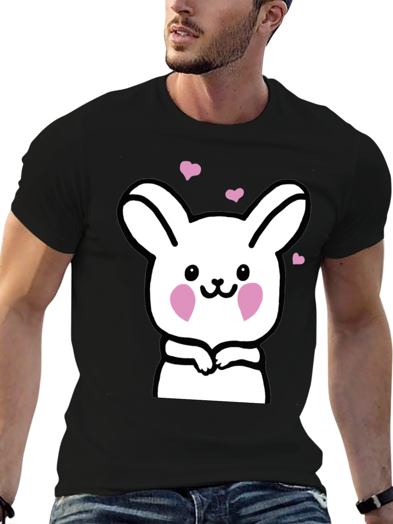 Cute Bunny Graphic Black T-Shirt