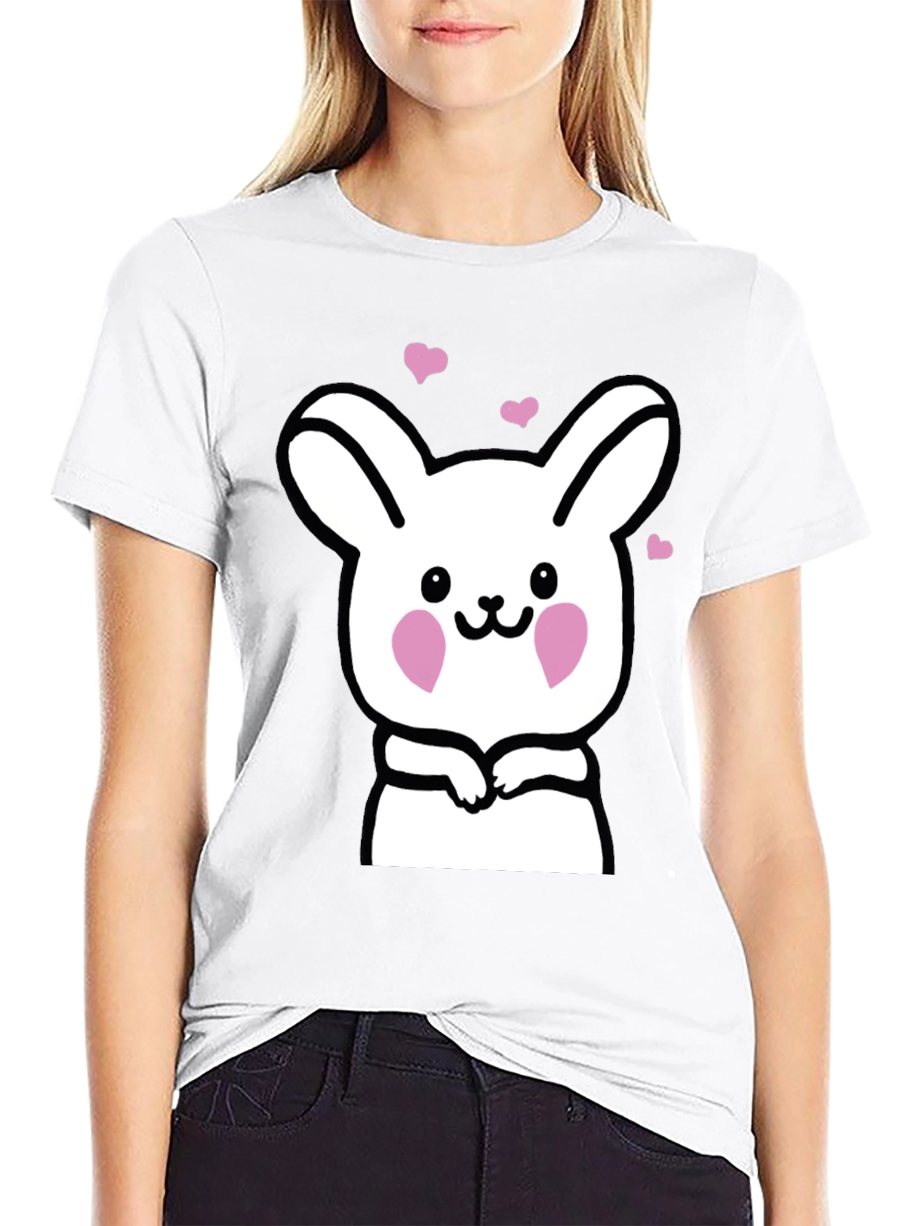 Cute Bunny Graphic Black T-Shirt