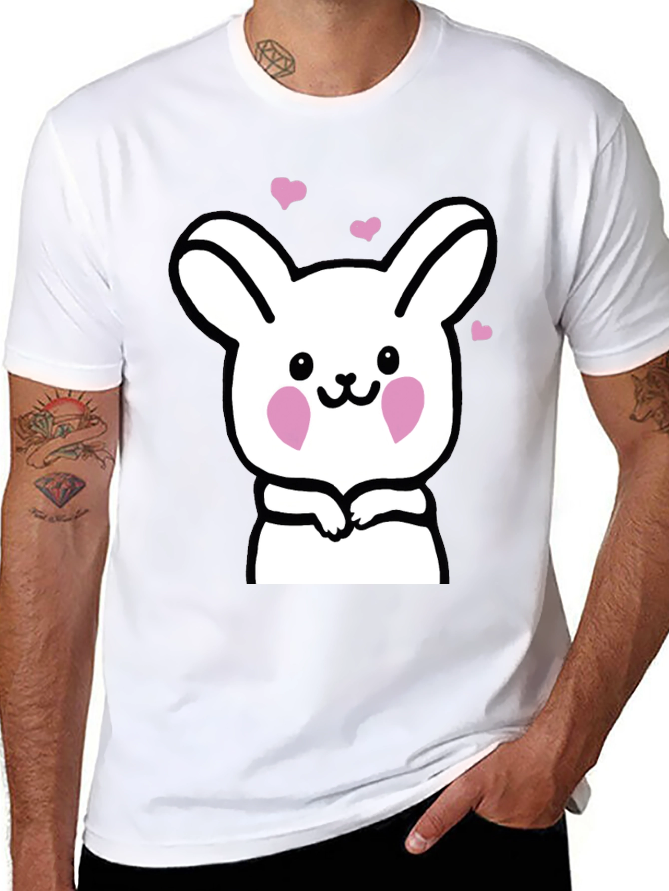 Cute Bunny Graphic Black T-Shirt