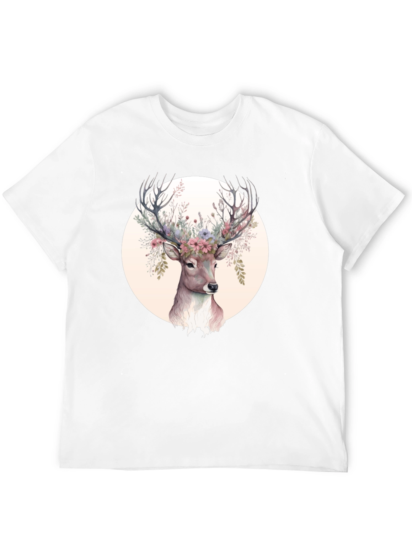 Floral Deer Graphic Tee - Mens Black Shirt