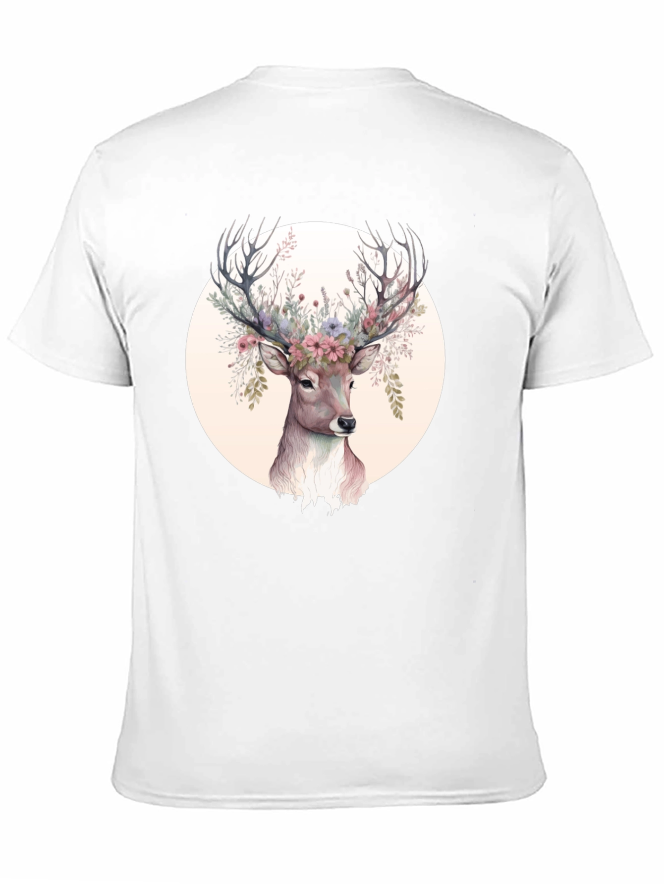 Floral Deer Graphic Tee - Mens Black Shirt