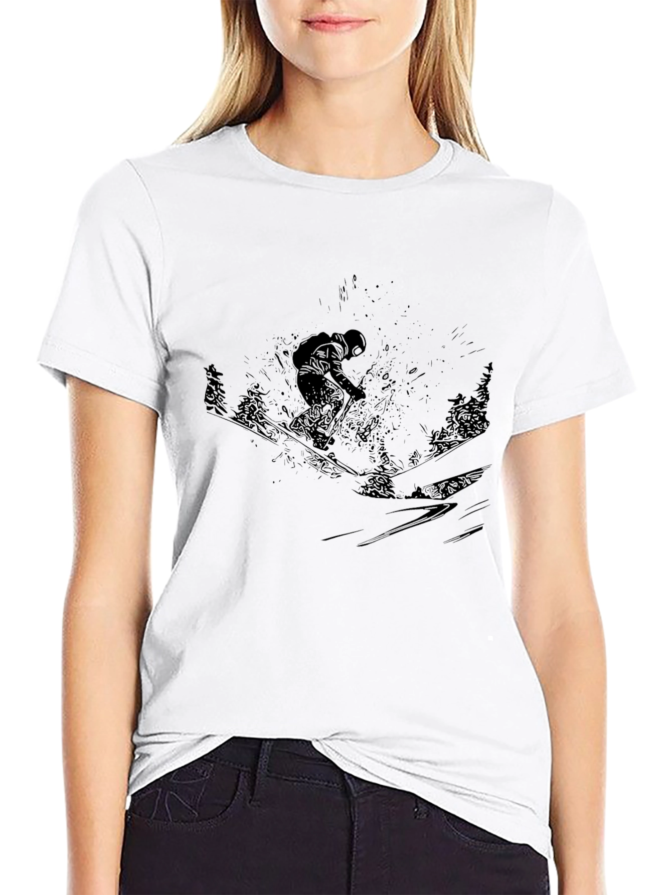 Black Skiing Graphic T-Shirt