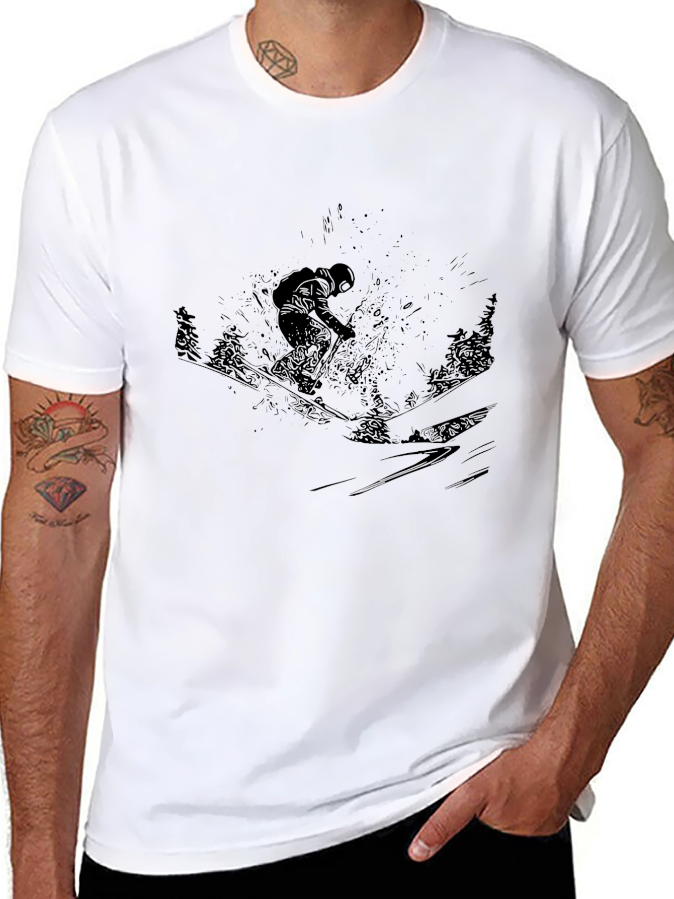 Black Skiing Graphic T-Shirt