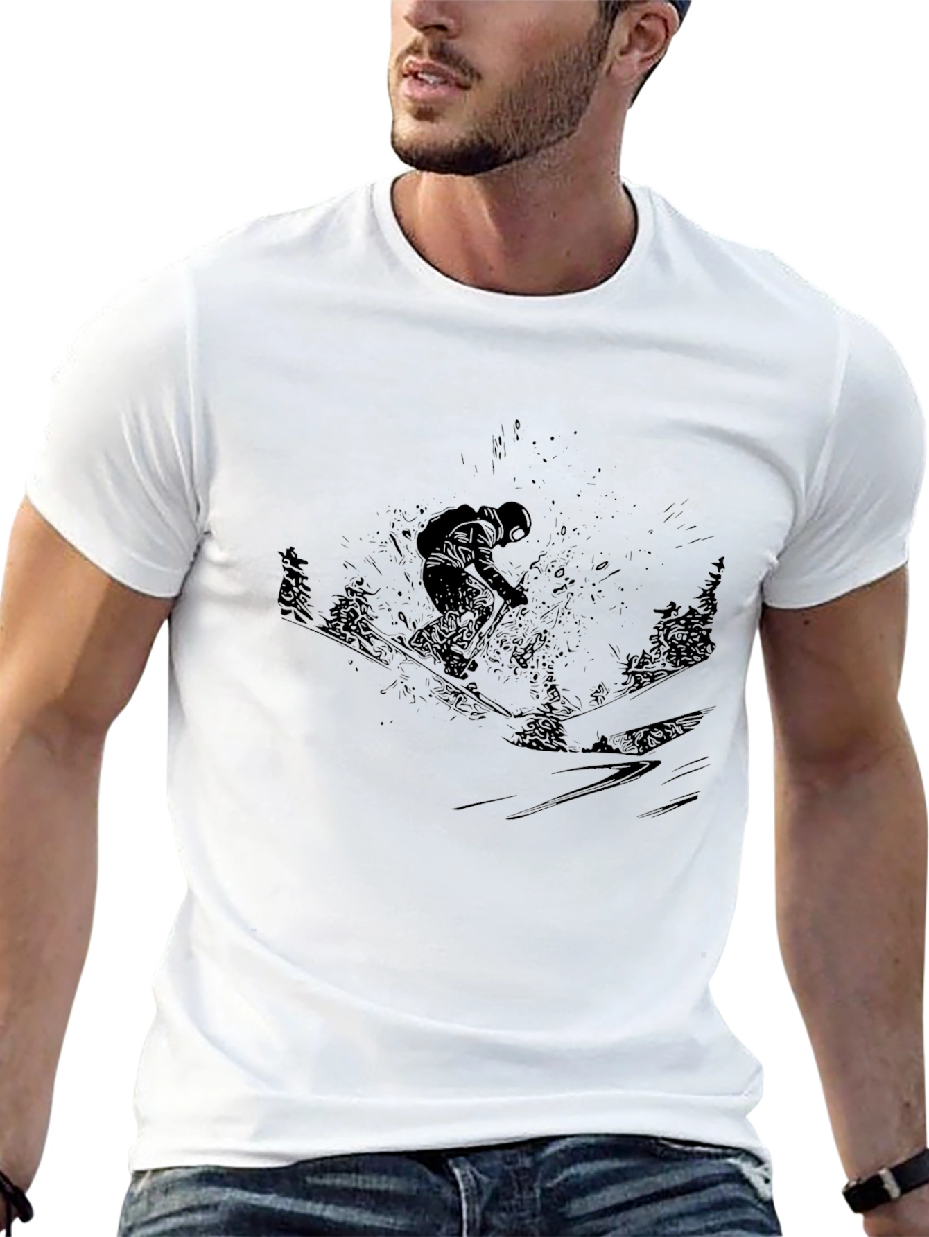 Black Skiing Graphic T-Shirt