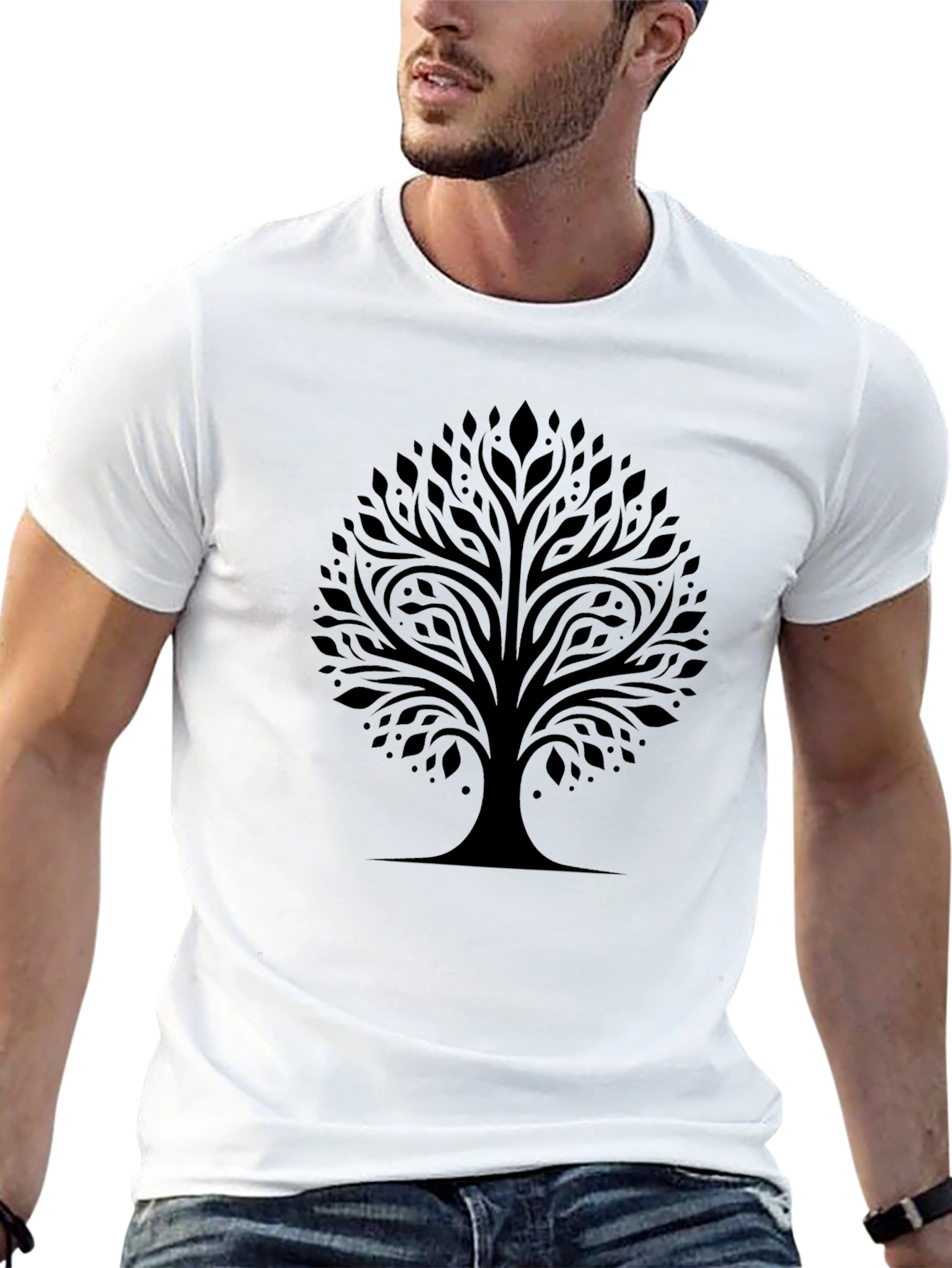 Elegant Tree of Life Graphic T-Shirt - Black