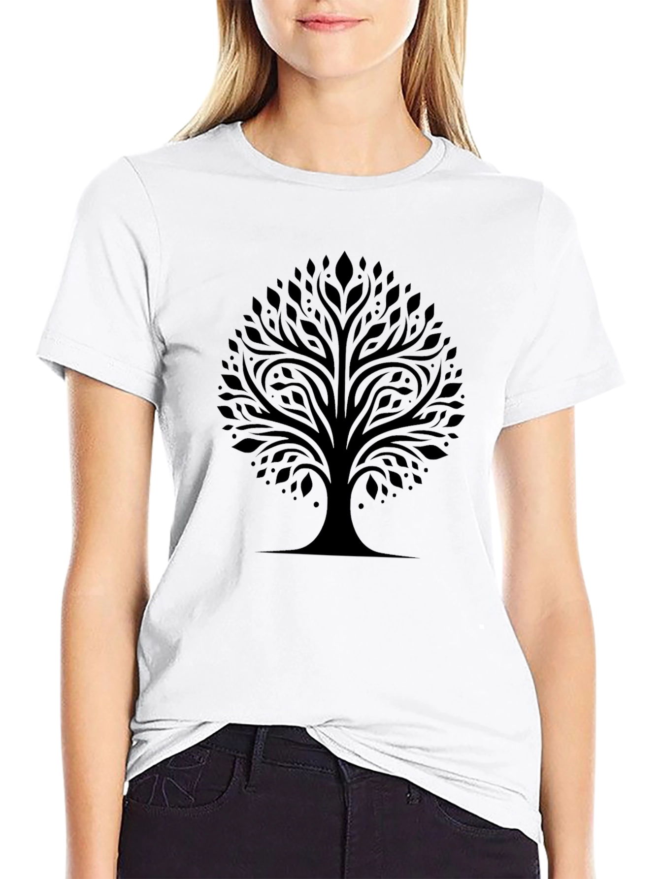 Elegant Tree of Life Graphic T-Shirt - Black