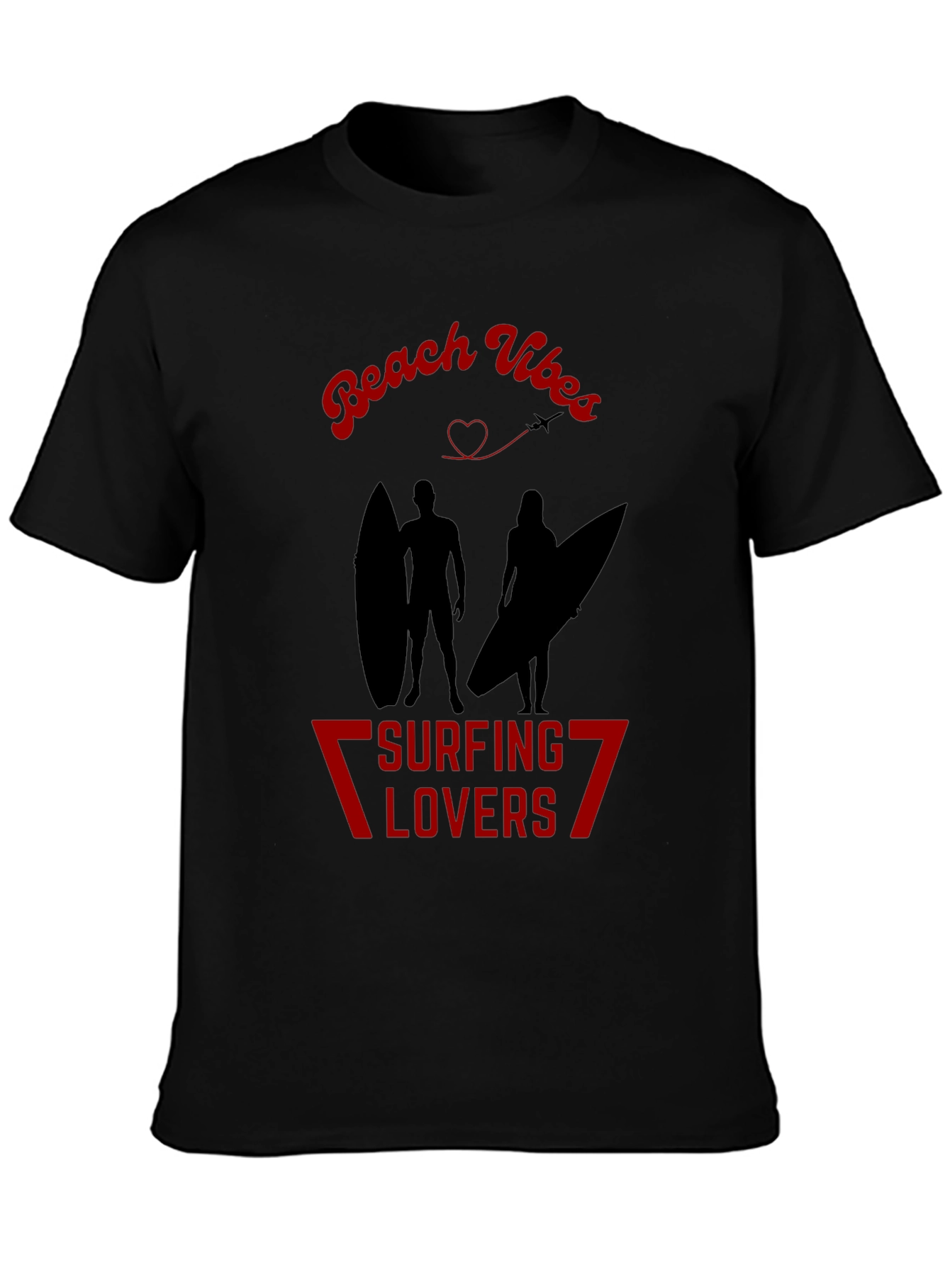 Beach Vibes Surfing Lovers Black T-Shirt