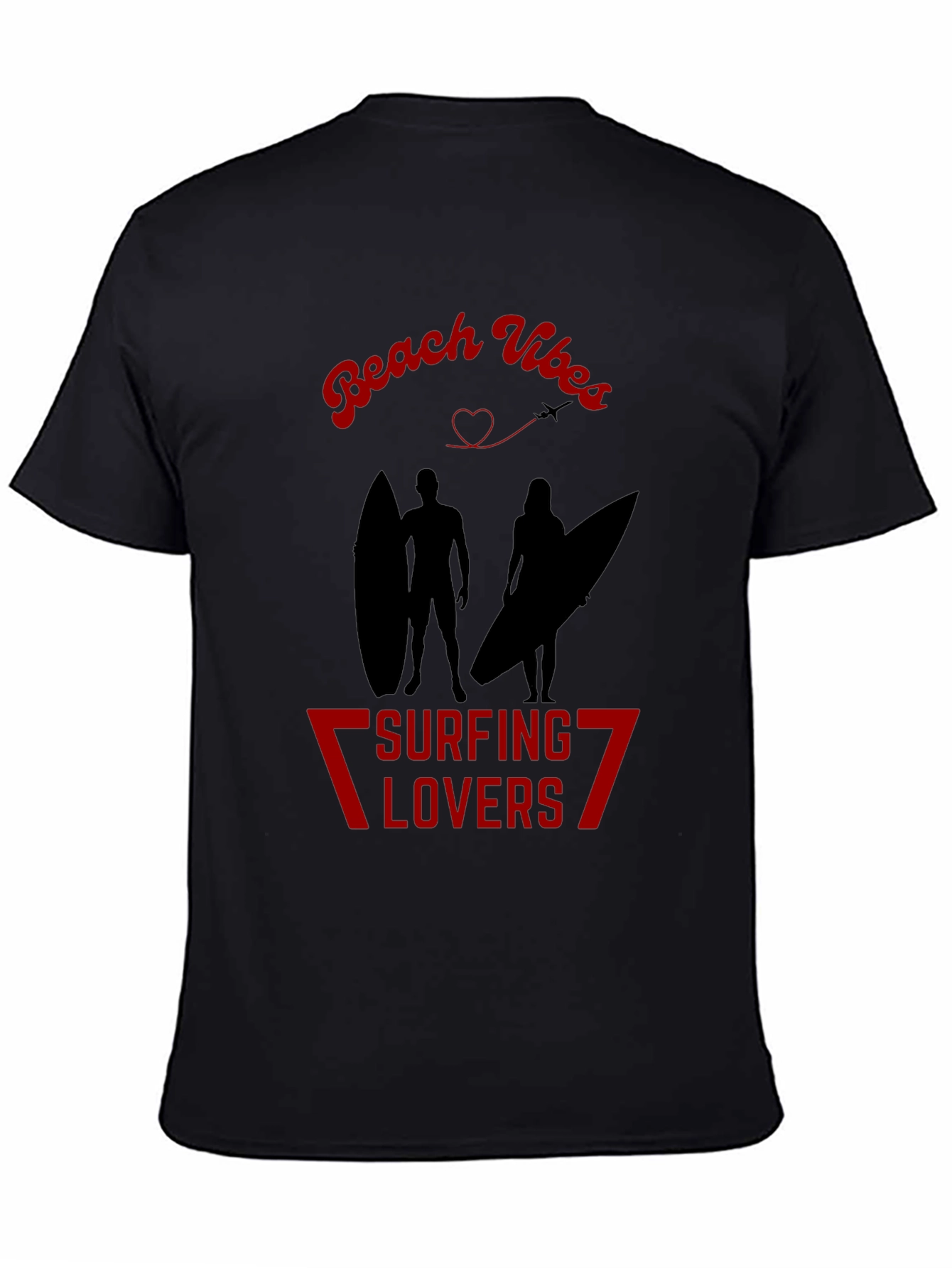 Beach Vibes Surfing Lovers Black T-Shirt