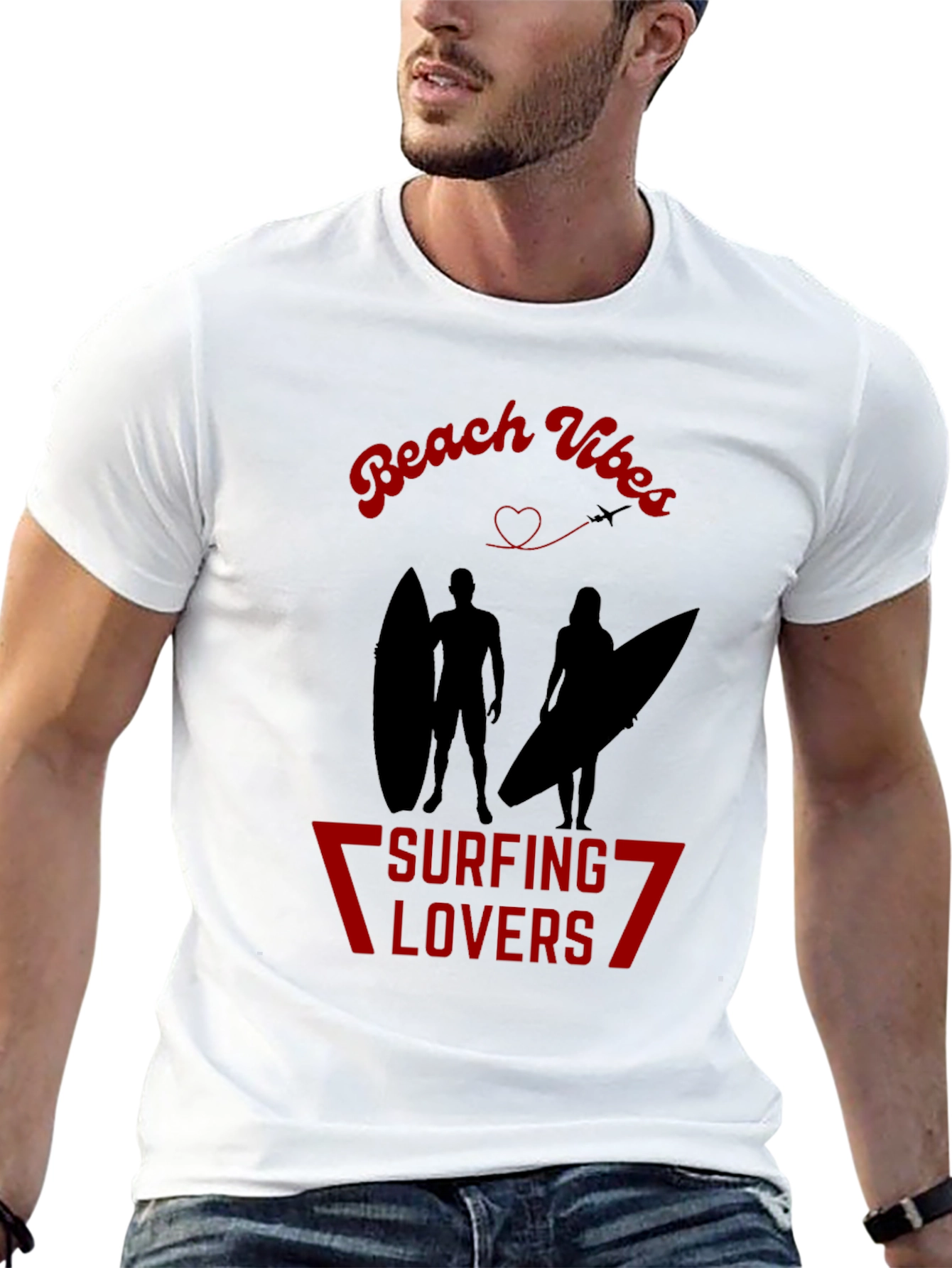 Beach Vibes Surfing Lovers Black T-Shirt