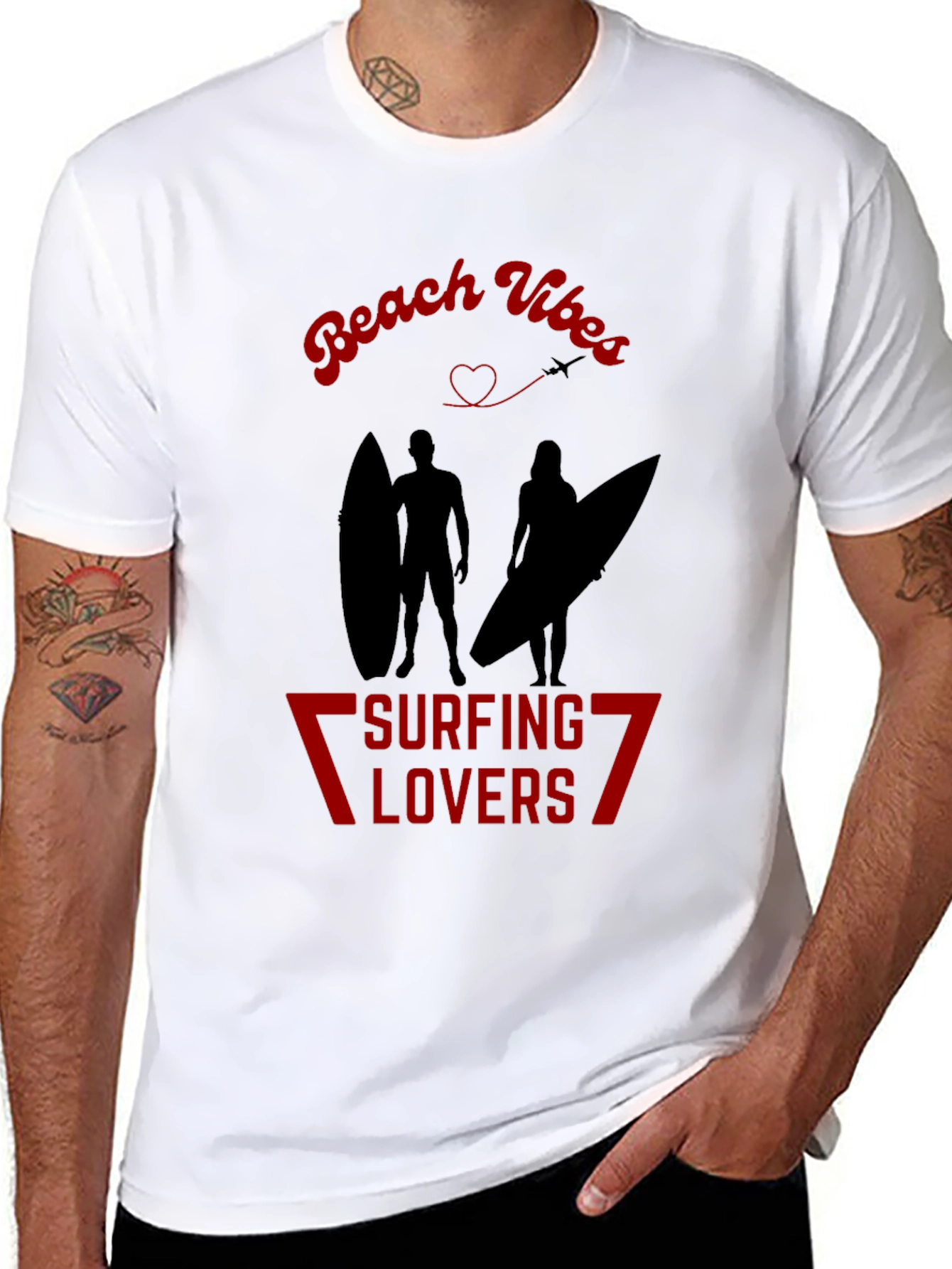 Beach Vibes Surfing Lovers Black T-Shirt