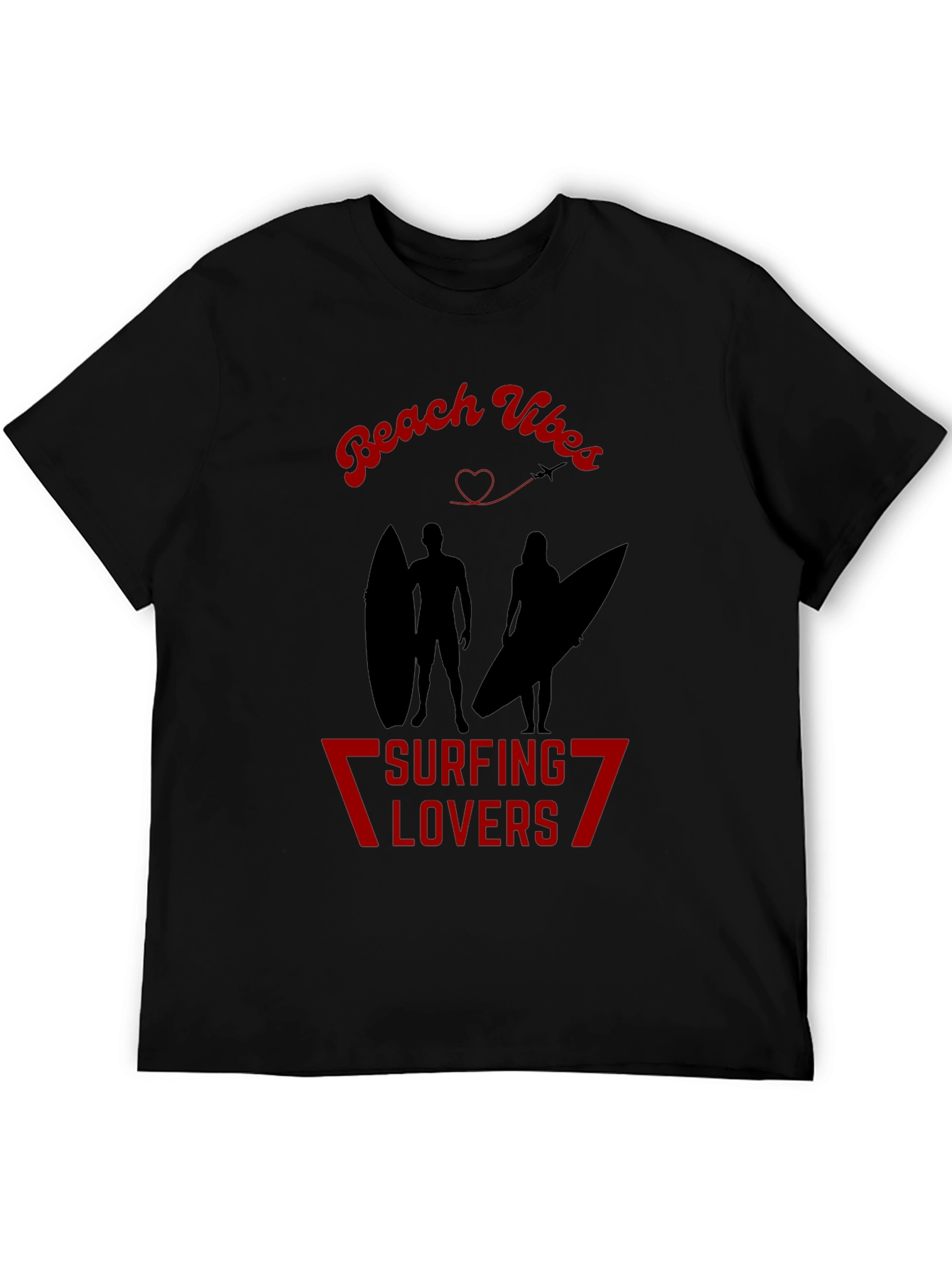 Beach Vibes Surfing Lovers Black T-Shirt