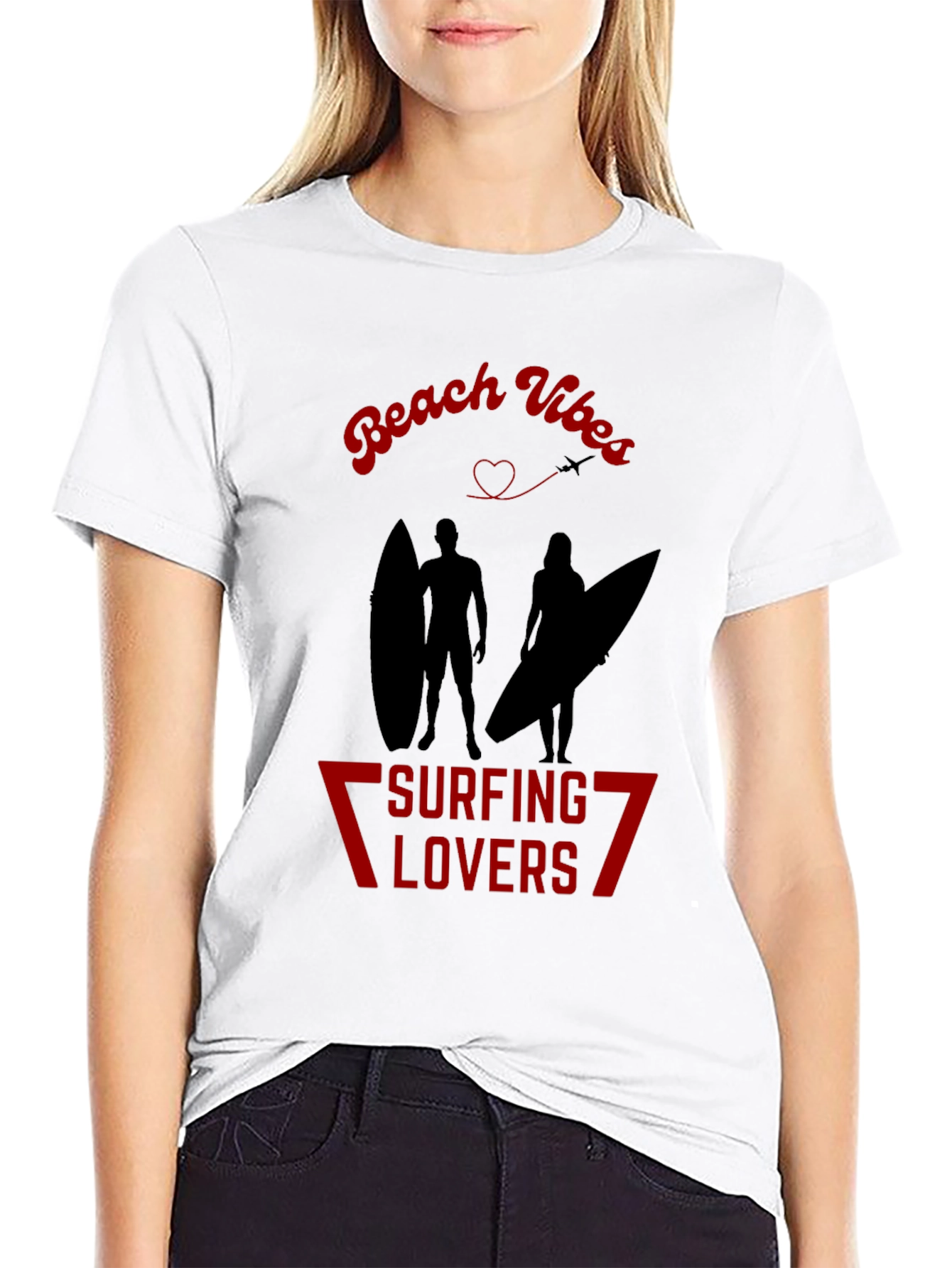 Beach Vibes Surfing Lovers Black T-Shirt
