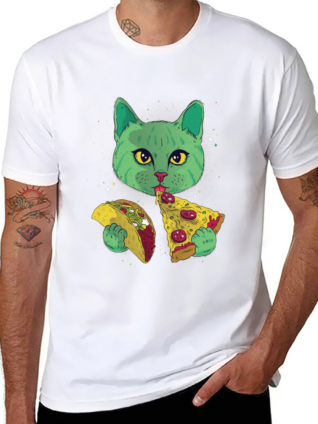 Cat Eating Taco Pizza Graphic Tee