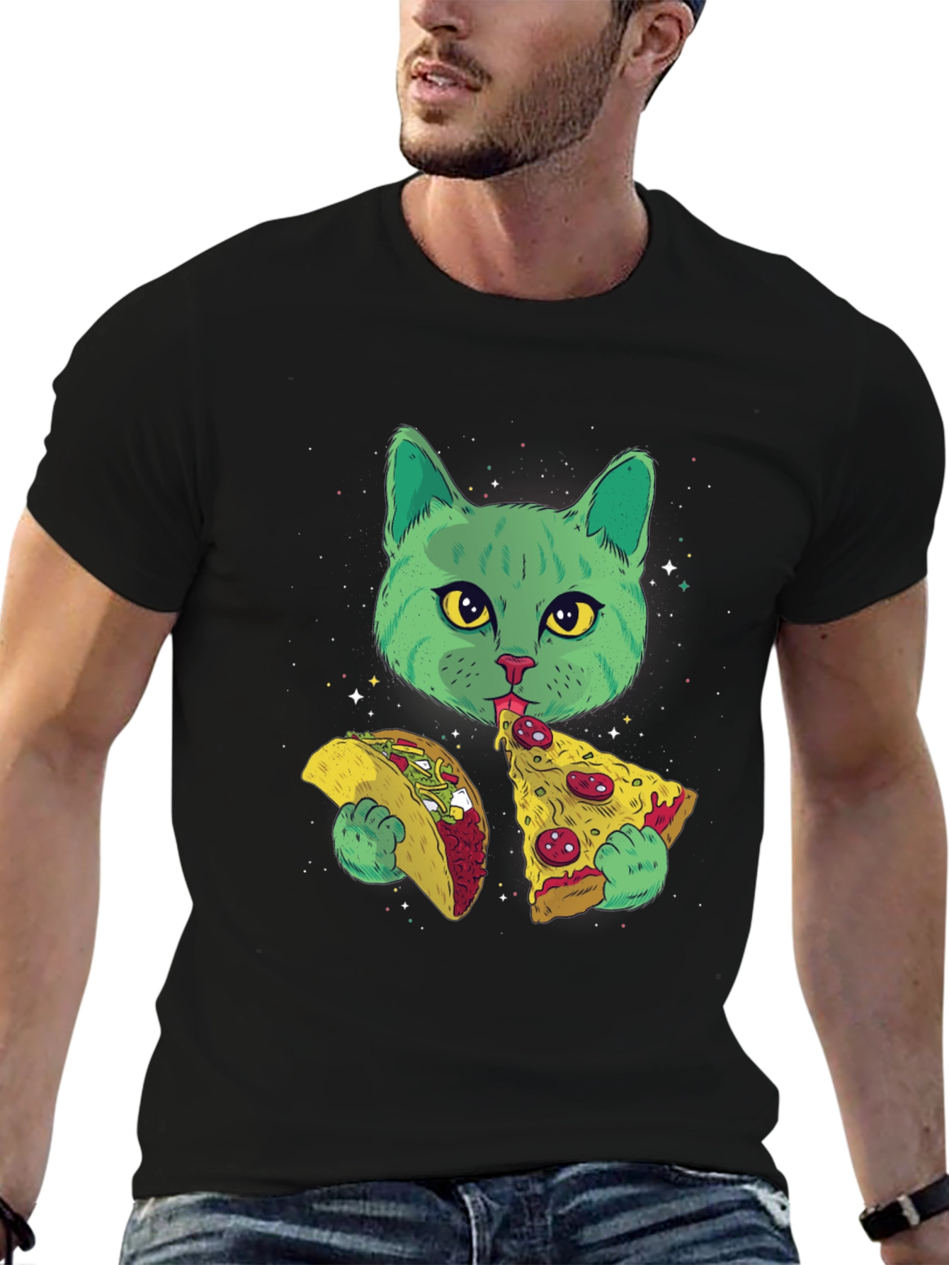 Cat Eating Taco Pizza Graphic Tee