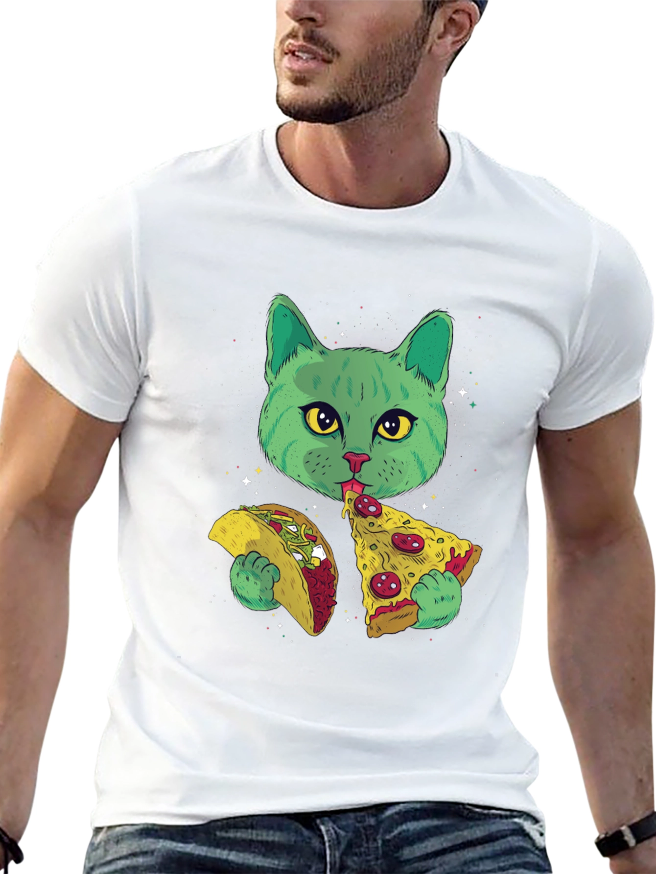 Cat Eating Taco Pizza Graphic Tee