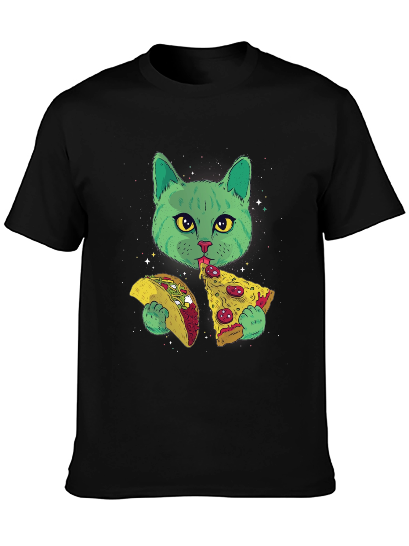 Cat Eating Taco Pizza Graphic Tee