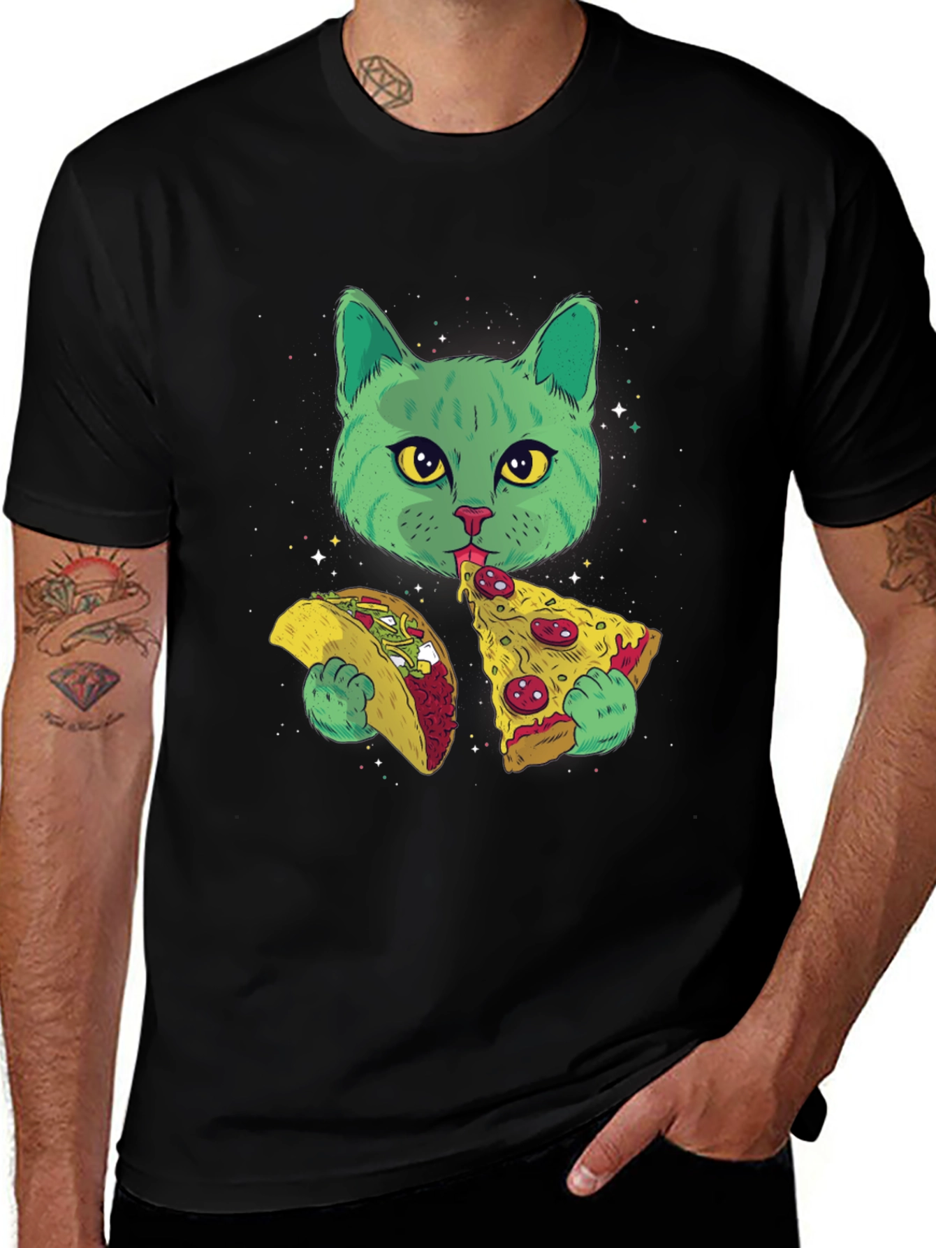 Cat Eating Taco Pizza Graphic Tee