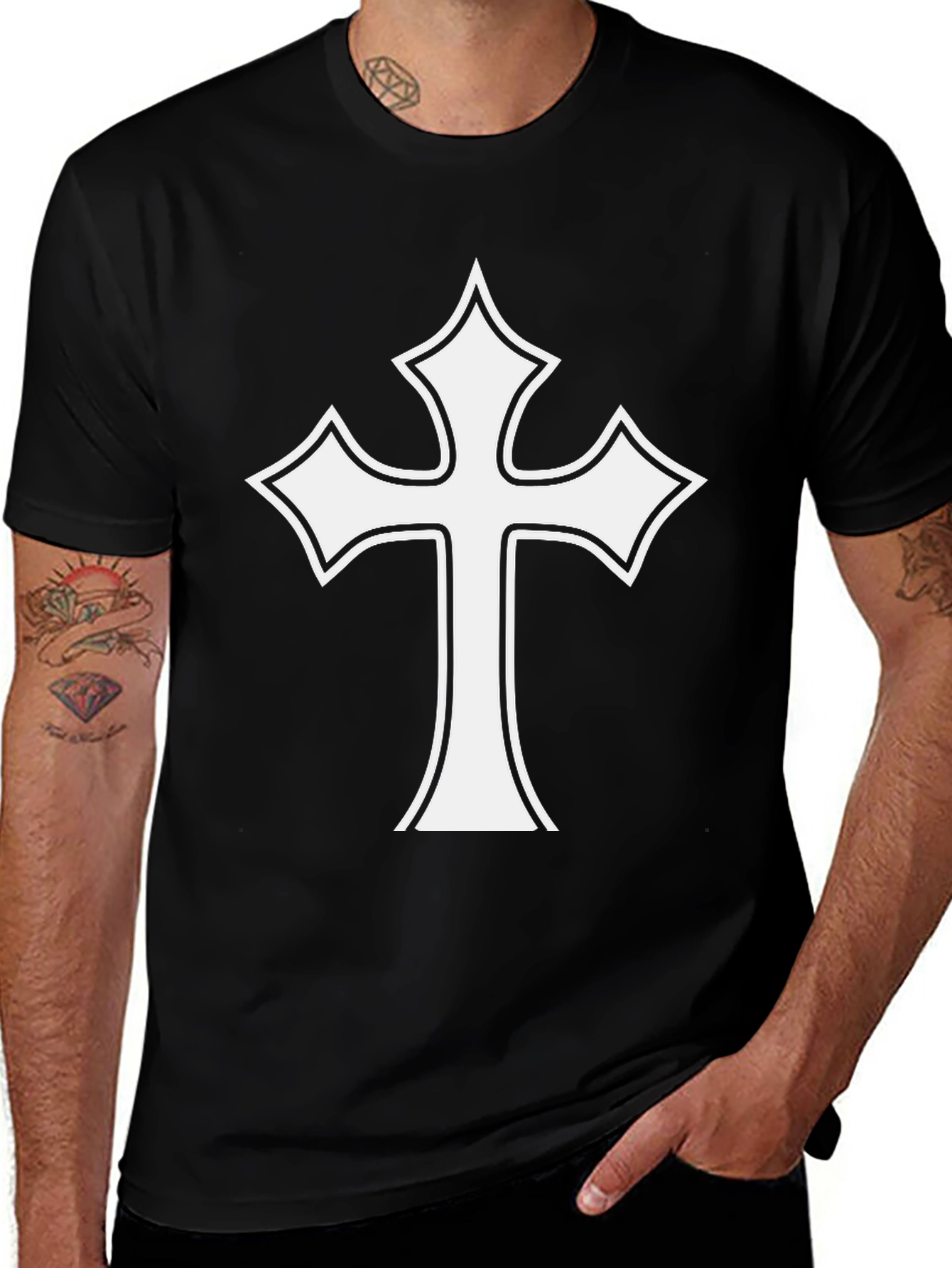 White Cross Graphic Black T-Shirt