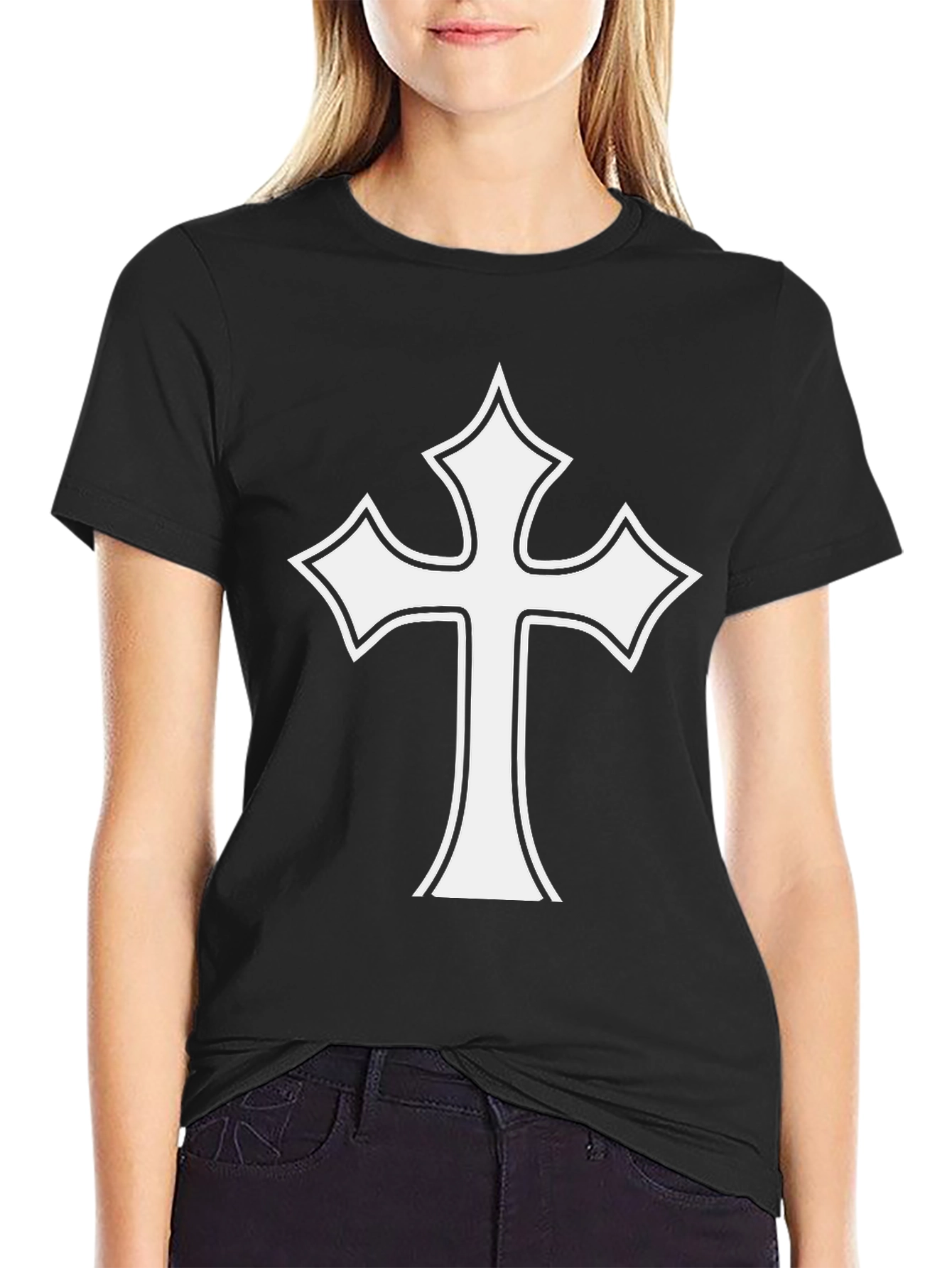 White Cross Graphic Black T-Shirt