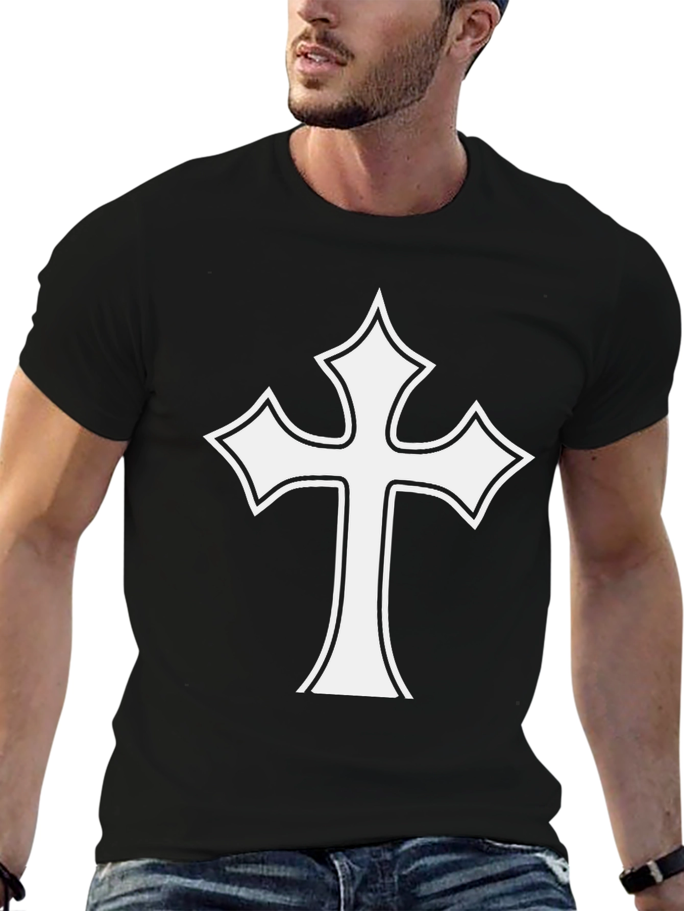 White Cross Graphic Black T-Shirt