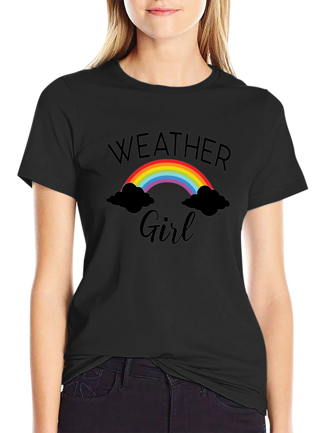 Weather Girl Graphic Tee - Rainbow & Clouds