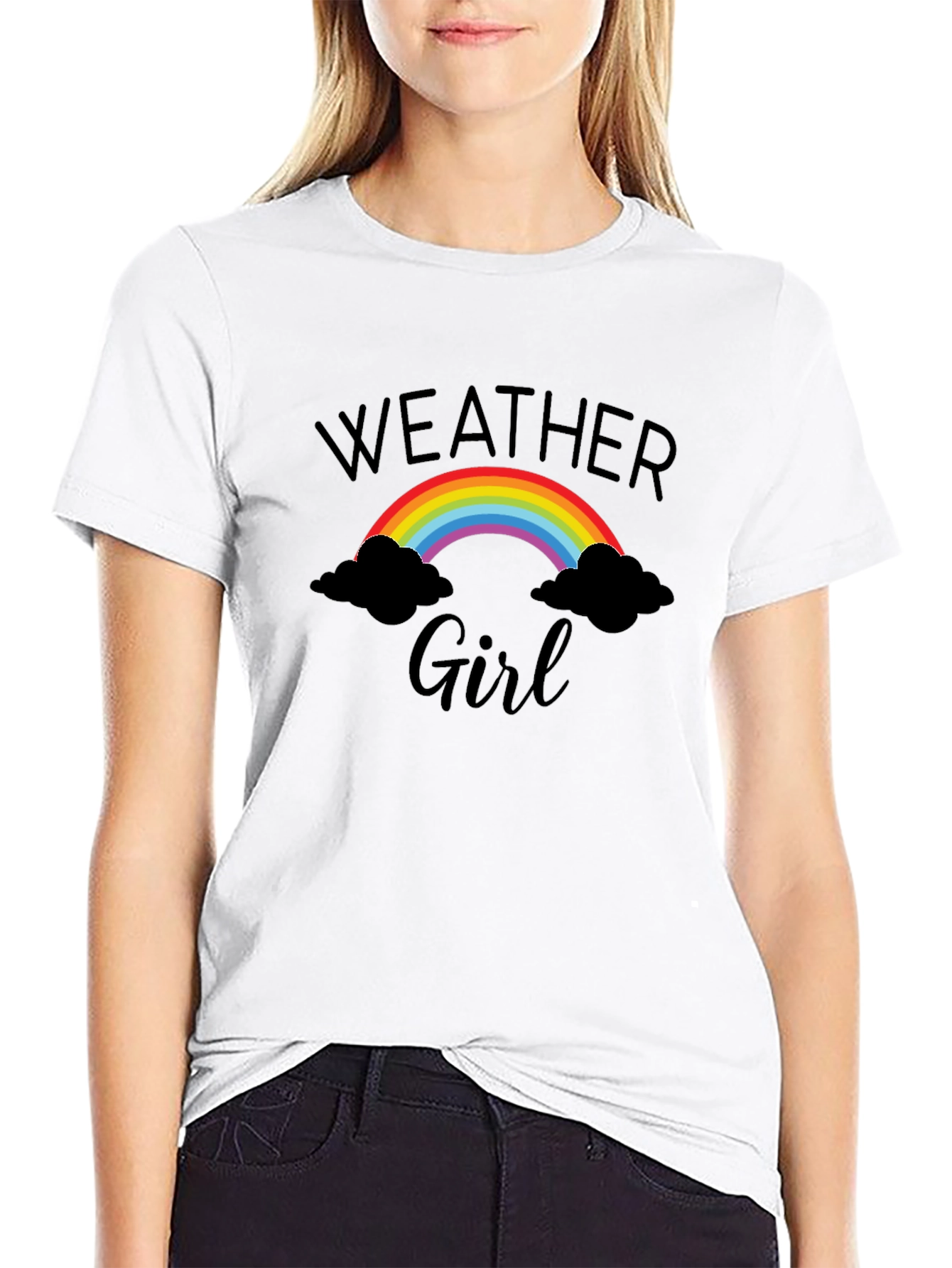 Weather Girl Graphic Tee - Rainbow & Clouds