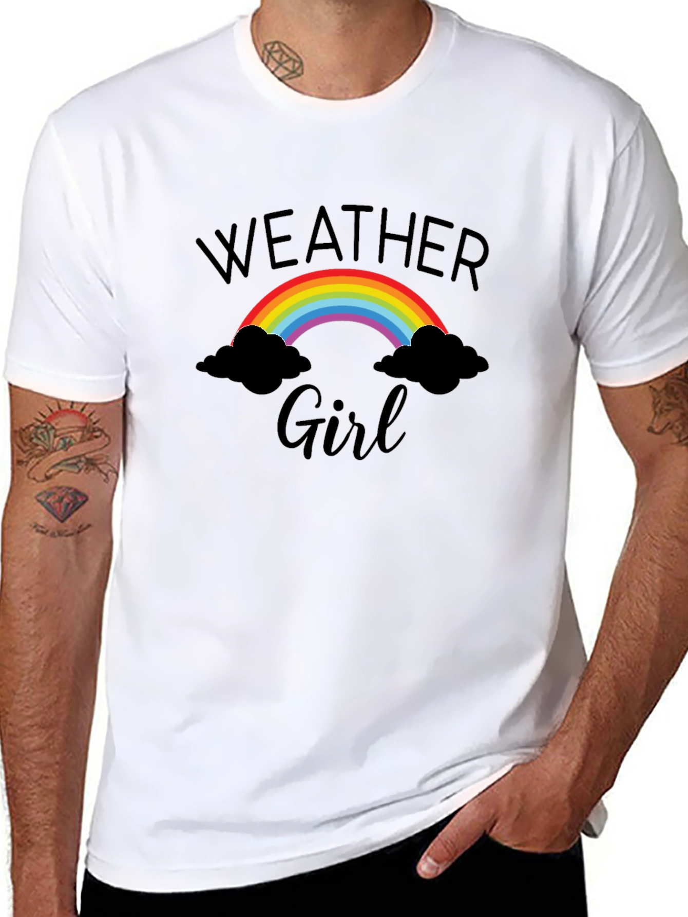 Weather Girl Graphic Tee - Rainbow & Clouds