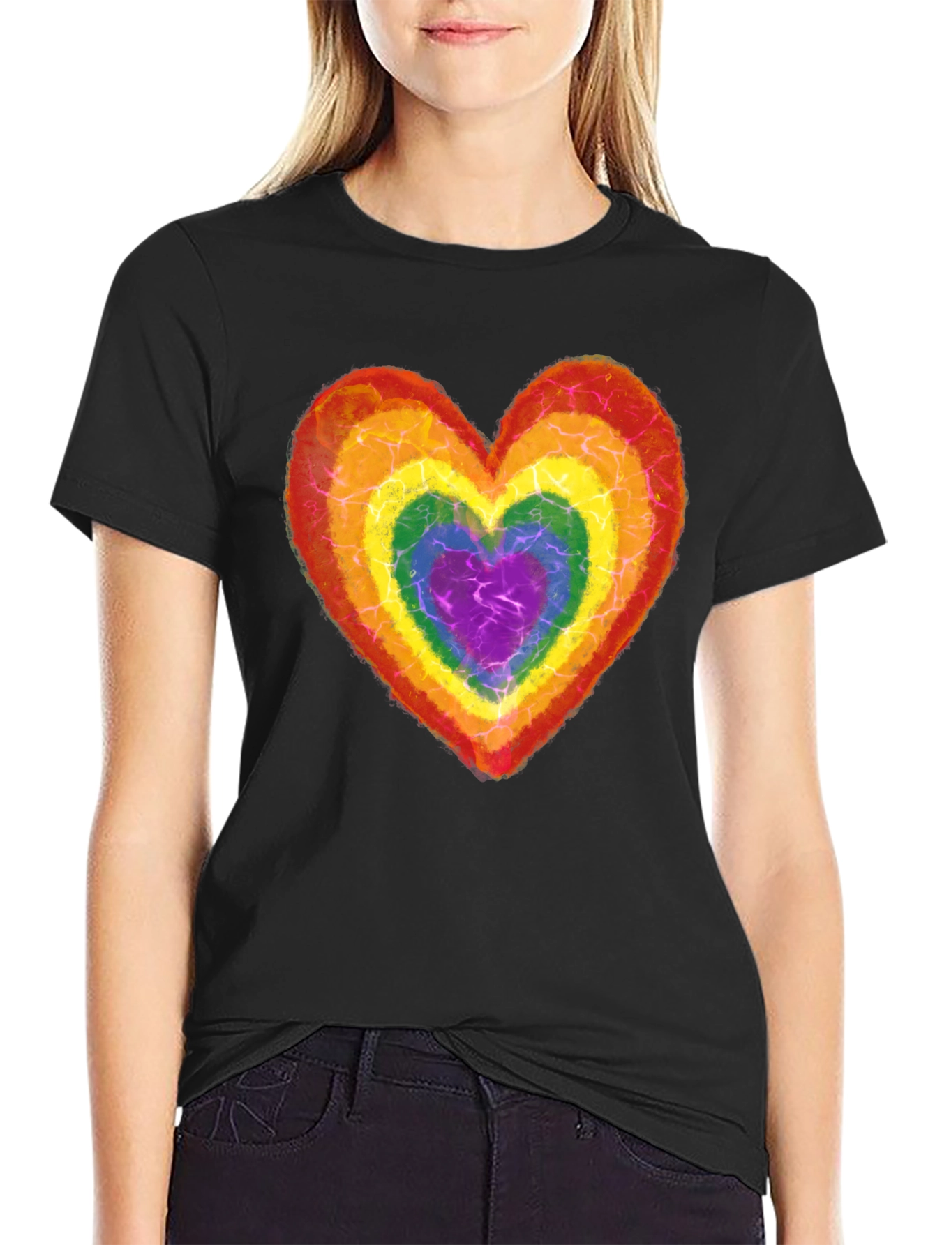 Rainbow Heart Graphic Tee - Black