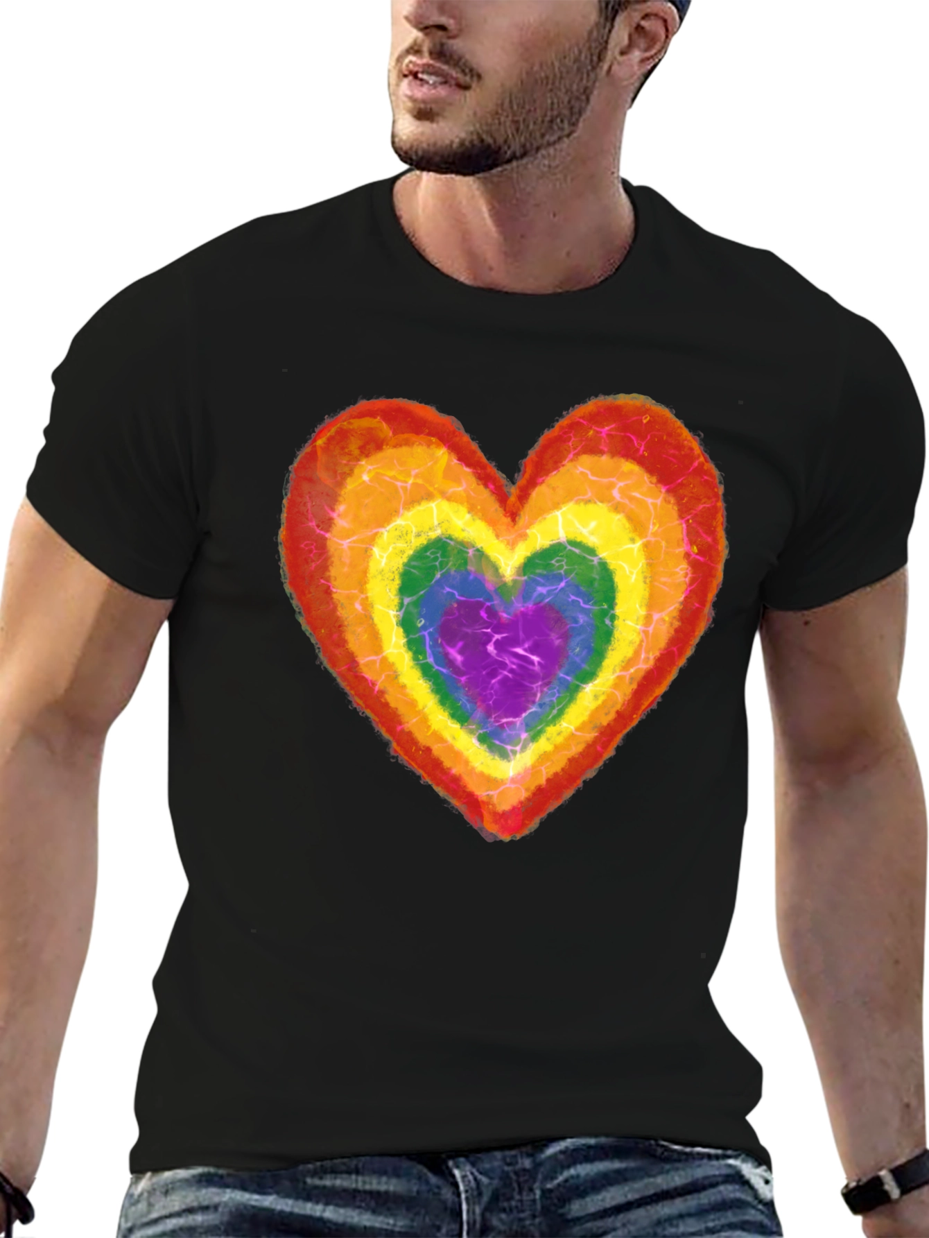 Rainbow Heart Graphic Tee - Black