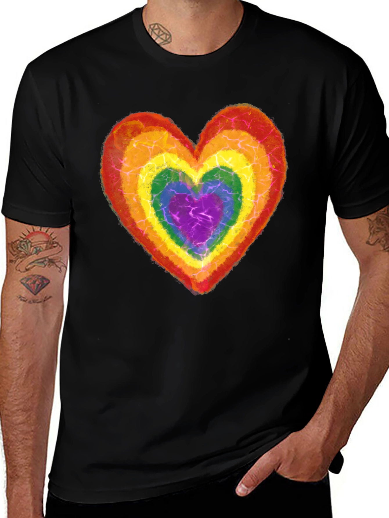 Rainbow Heart Graphic Tee - Black
