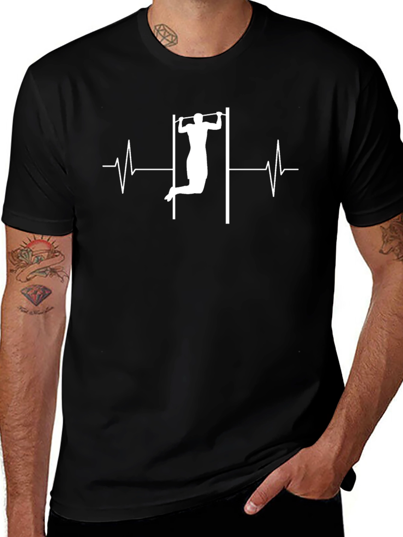 Pull-Up Heartbeat Graphic Tee - Black