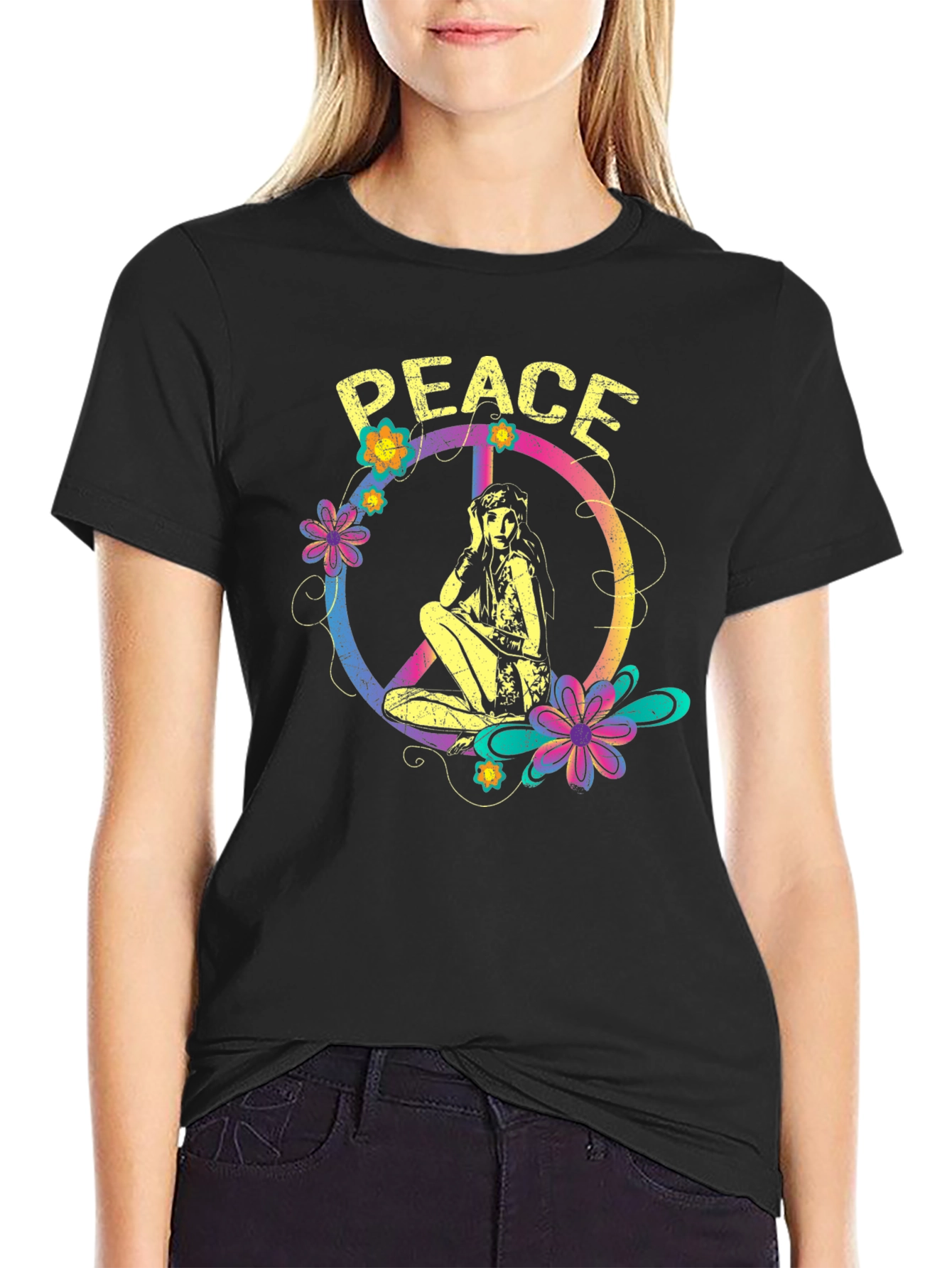 Peace Sign Girl Graphic T-Shirt