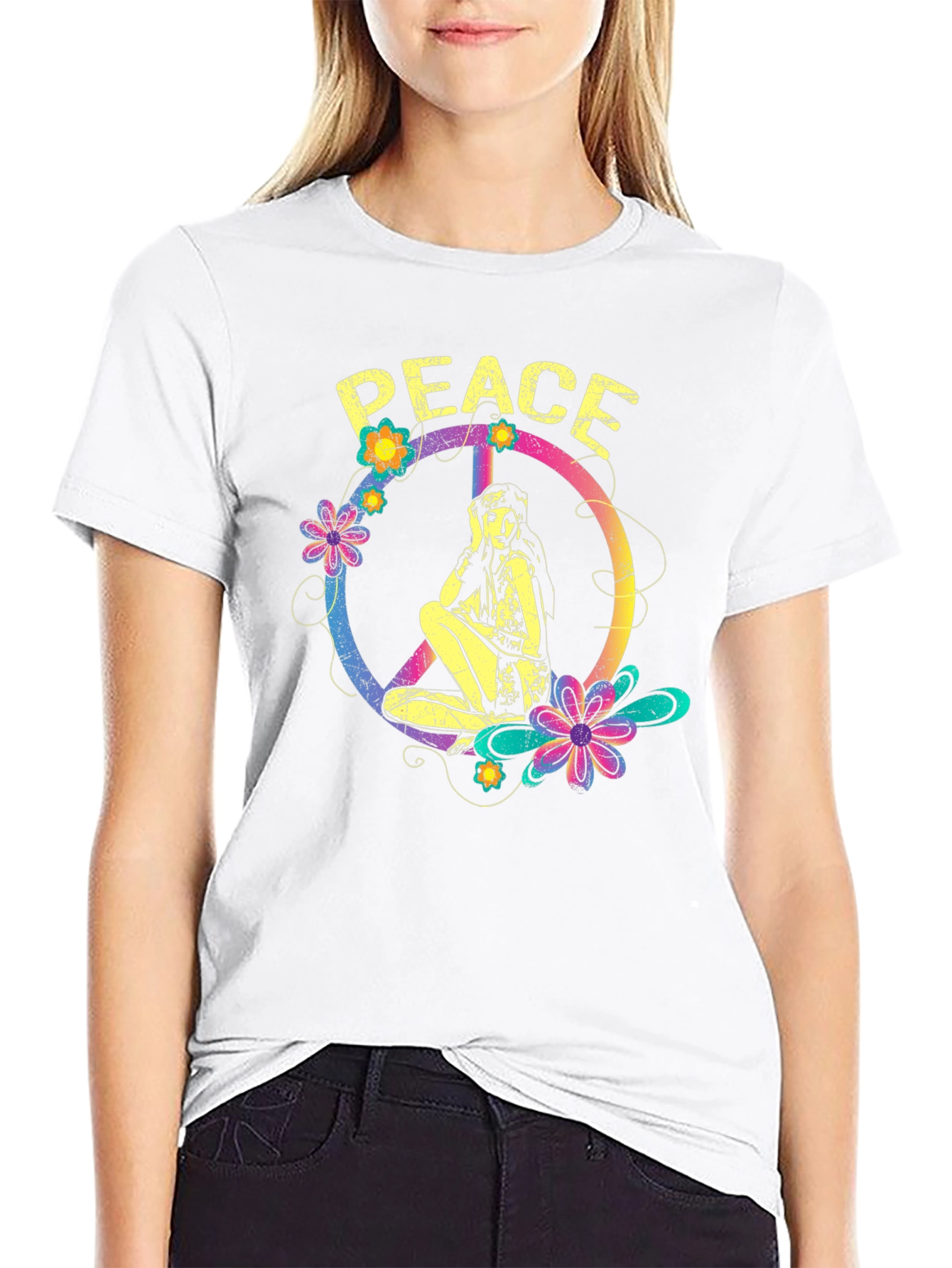 Peace Sign Girl Graphic T-Shirt