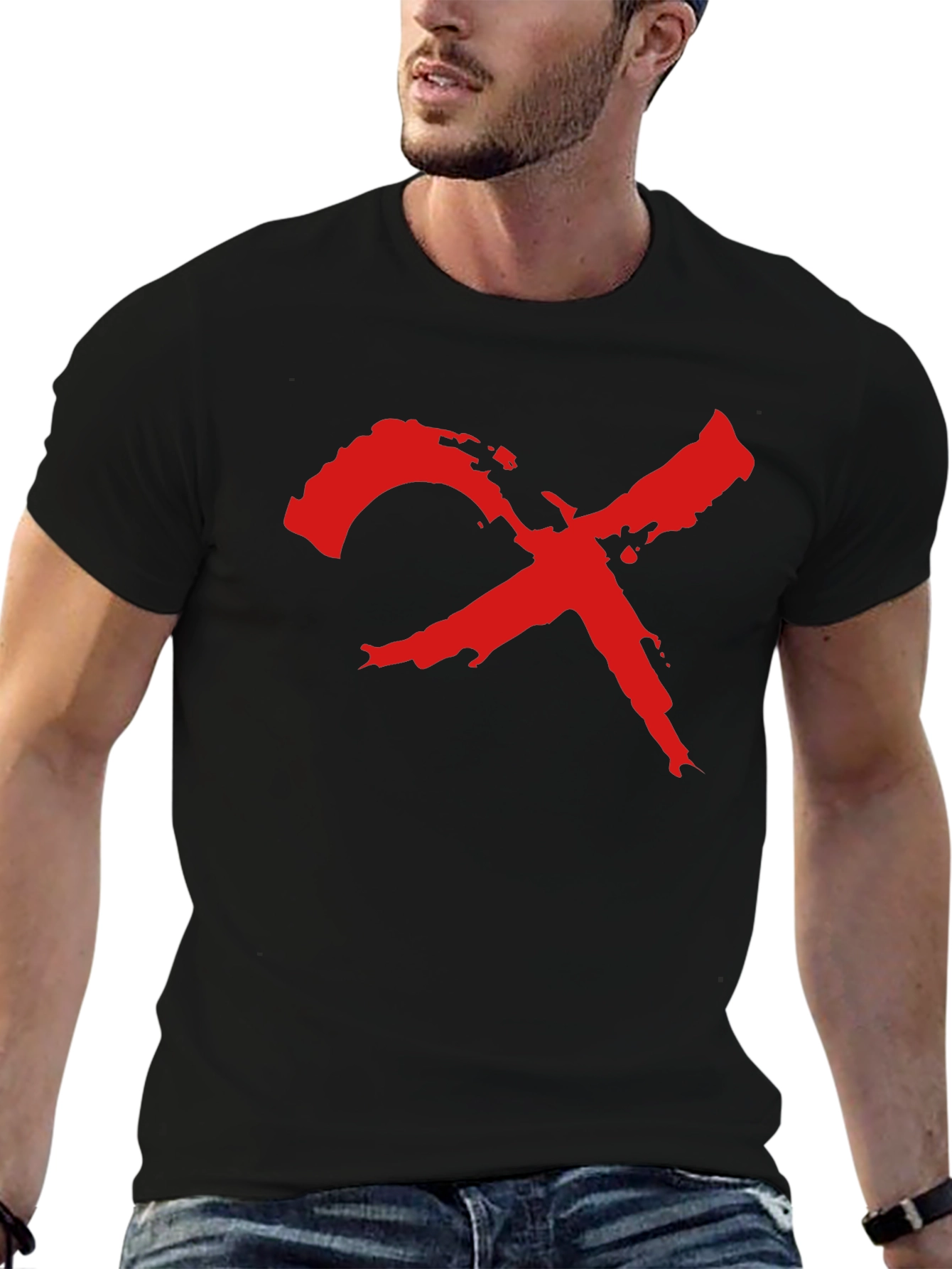 Edgy Graphic Tee - Red X on Black
