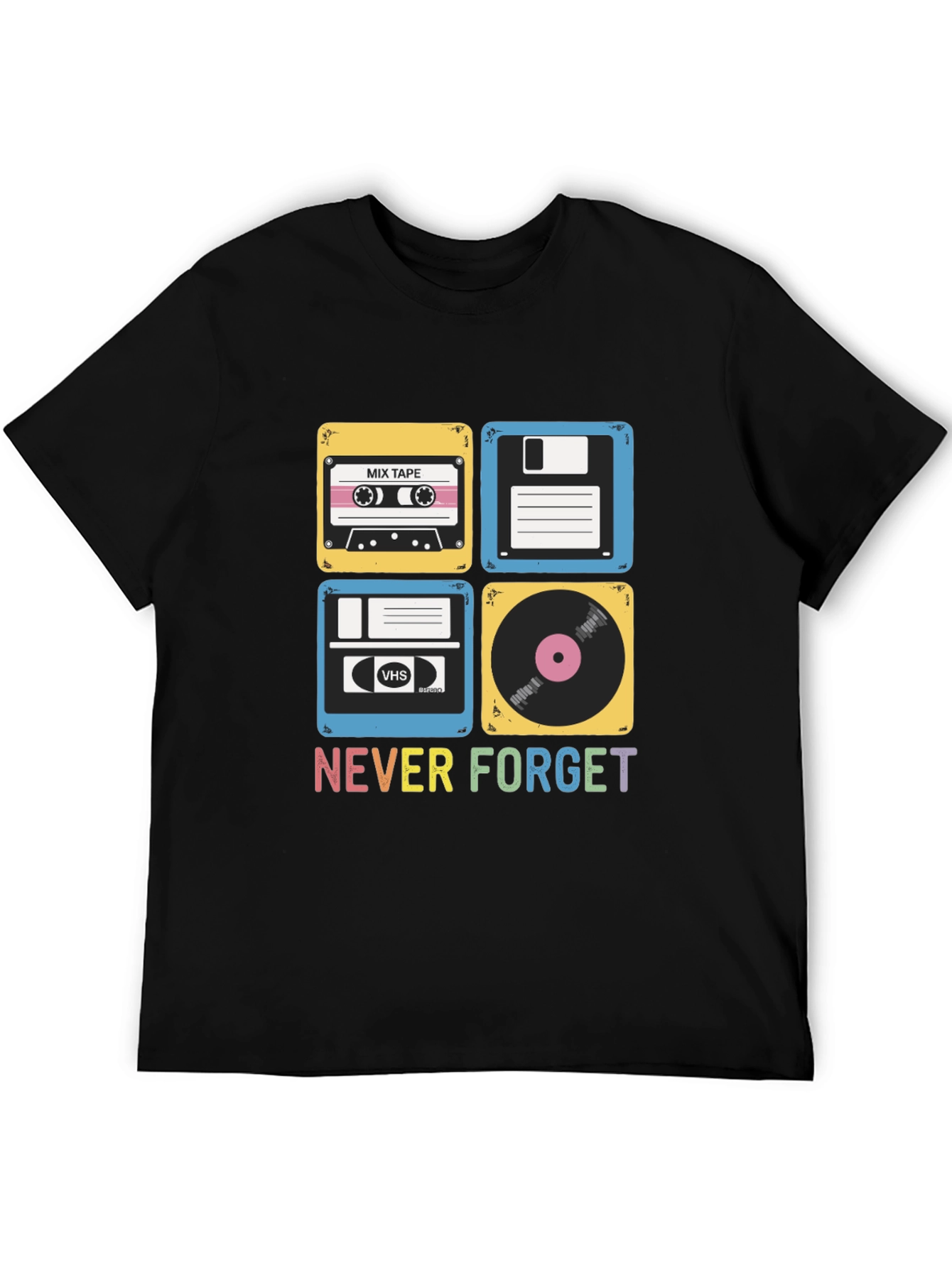 Retro Media T-Shirt - Never Forget Cassette Vinyl