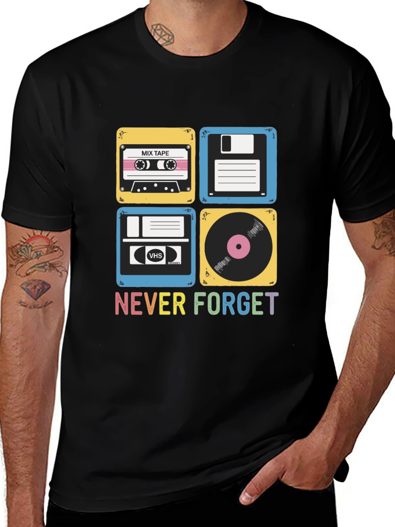 Retro Media T-Shirt - Never Forget Cassette Vinyl