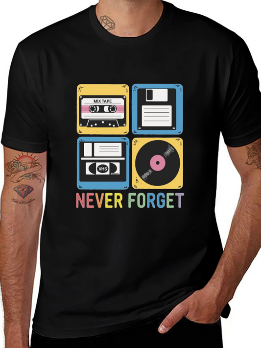 Retro Media T-Shirt - Never Forget Cassette Vinyl