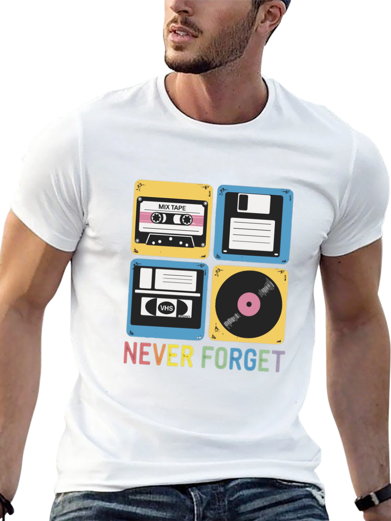 Retro Media T-Shirt - Never Forget Cassette Vinyl