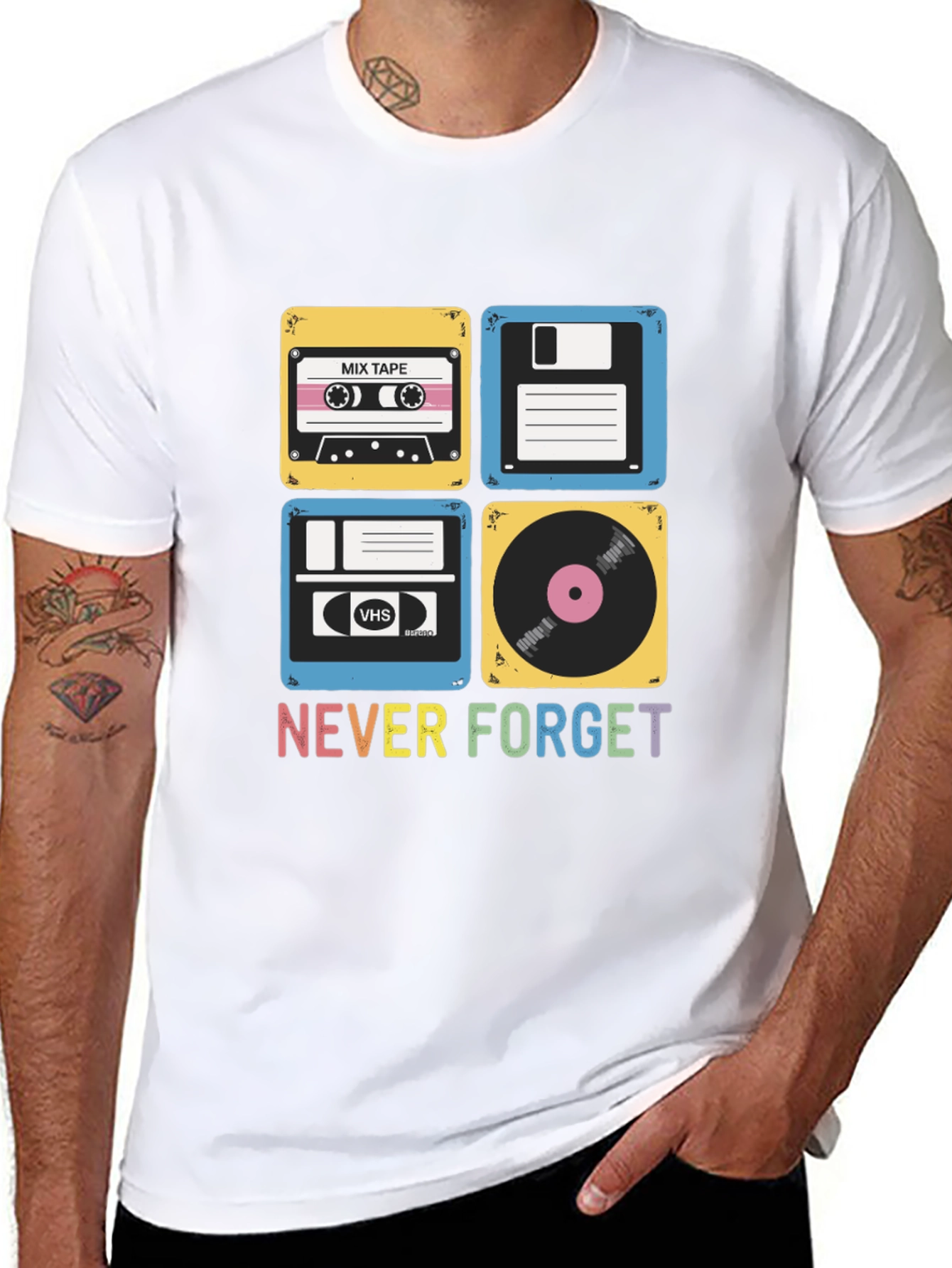 Retro Media T-Shirt - Never Forget Cassette Vinyl