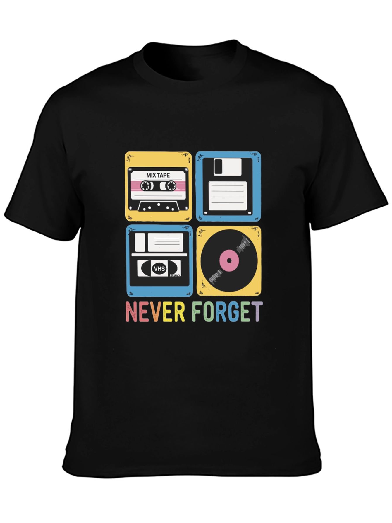 Retro Media T-Shirt - Never Forget Cassette Vinyl