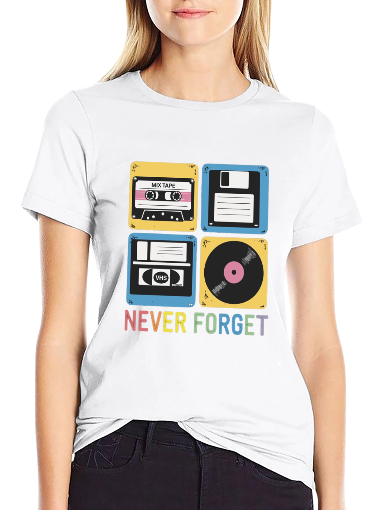 Retro Media T-Shirt - Never Forget Cassette Vinyl
